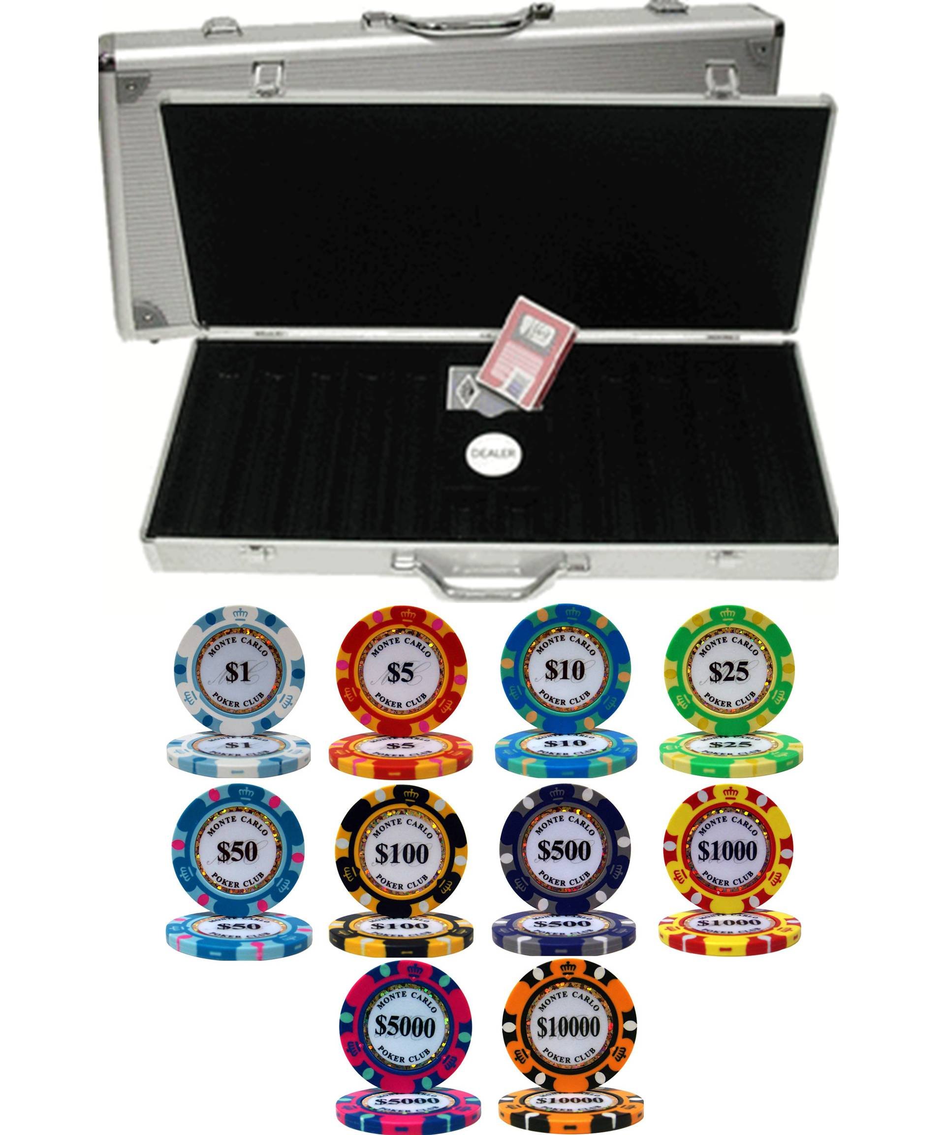 Premium Monte Carlo 500 Clay Poker Chips Set (14g) with Aluminum Case & 3 Dealer Buttons - Casino Style Poker Game Set for Home, Parties & Tournaments
