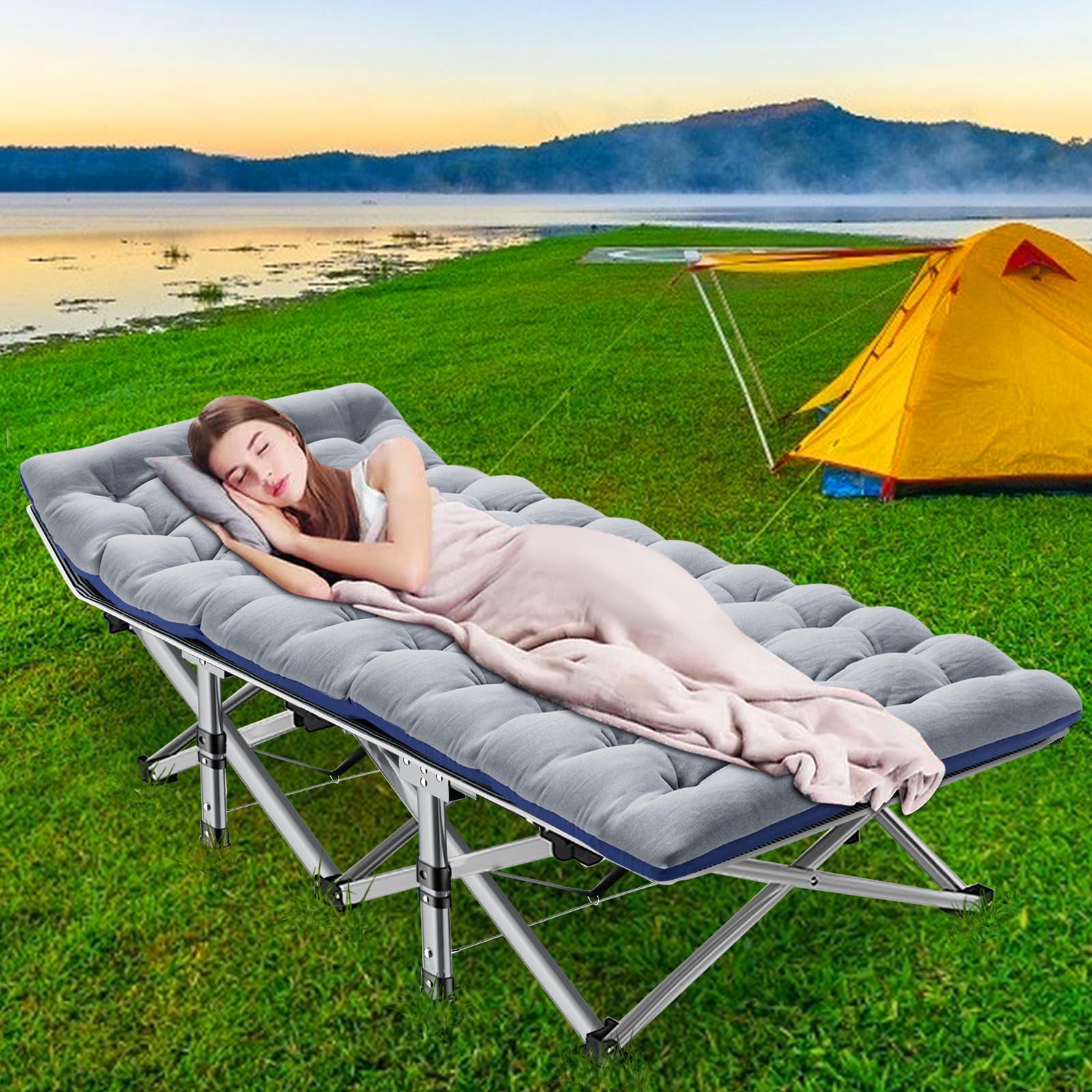 DoCred Oversized XXL Folding Camping Cot with Mattress - Heavy Duty Portable Sleeping Cot for Adults, Outdoor Bed with Carry Bag - Perfect for Camping, Travel, Backpacking & Emergency Use