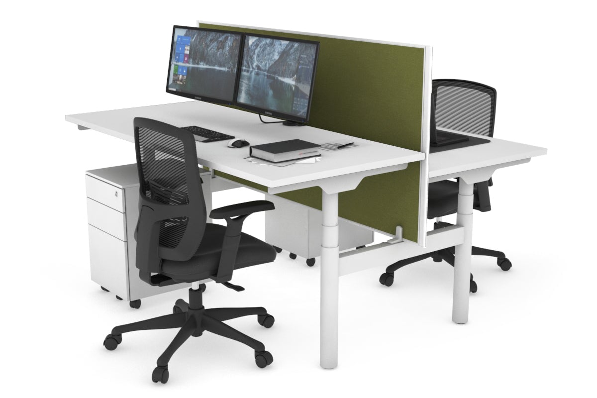 Flexi Premium Height Adjustable 2-Person H Bench Workstation - White Frame [1200L x 700W] - Ergonomic Office & Home Workspace Solution for Collaborative Teams