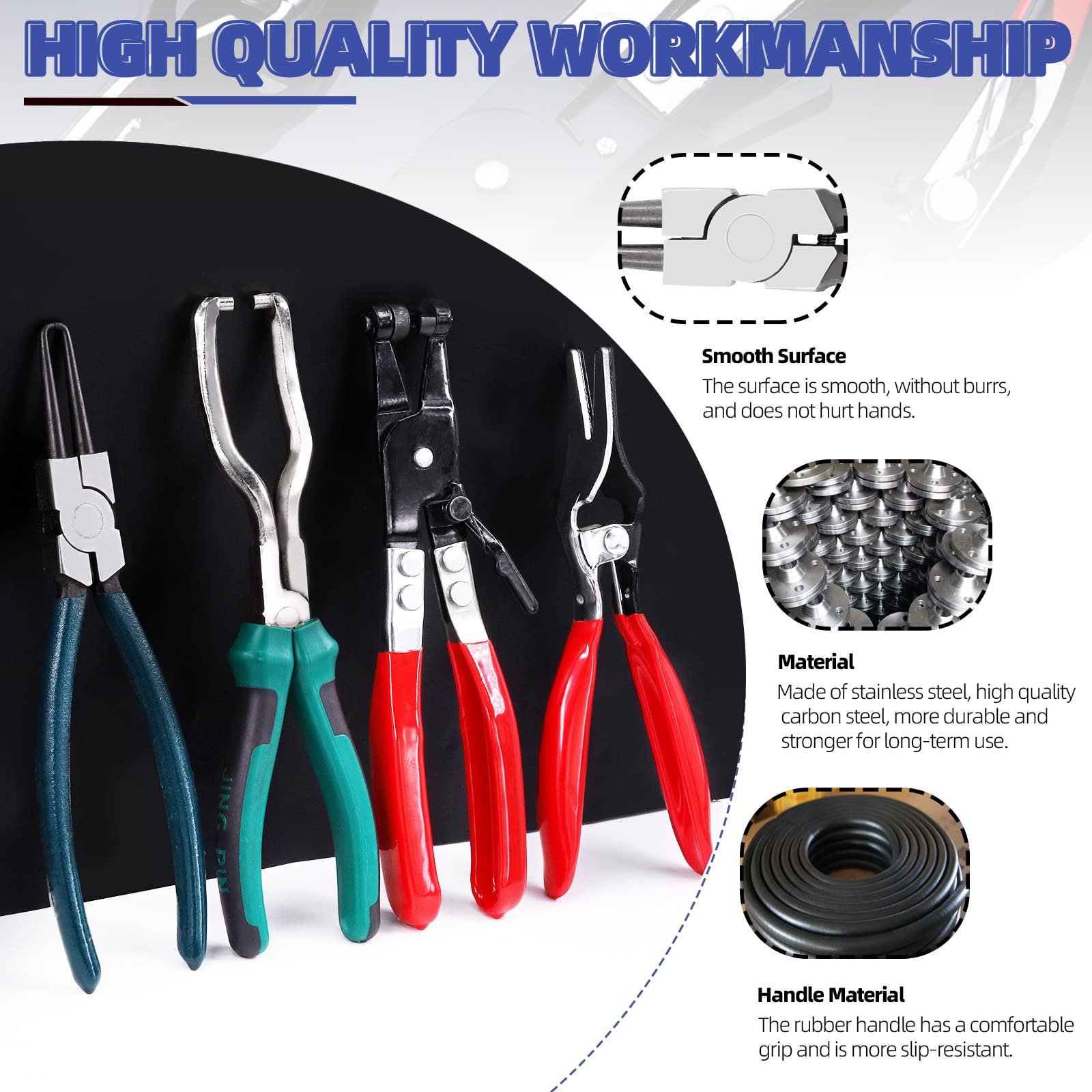Glarks 4-Piece Fuel Line Pliers Kit - Includes 9-Inch Fuel Filter Calipers, Hose Pipe Clamp Clip, Hose Remover Pliers & Flat Band Hose Clamp Pliers for Auto Repair & Maintenance - Perfect for Mechanics, DIY Car Enthusiasts & Automotive Professionals