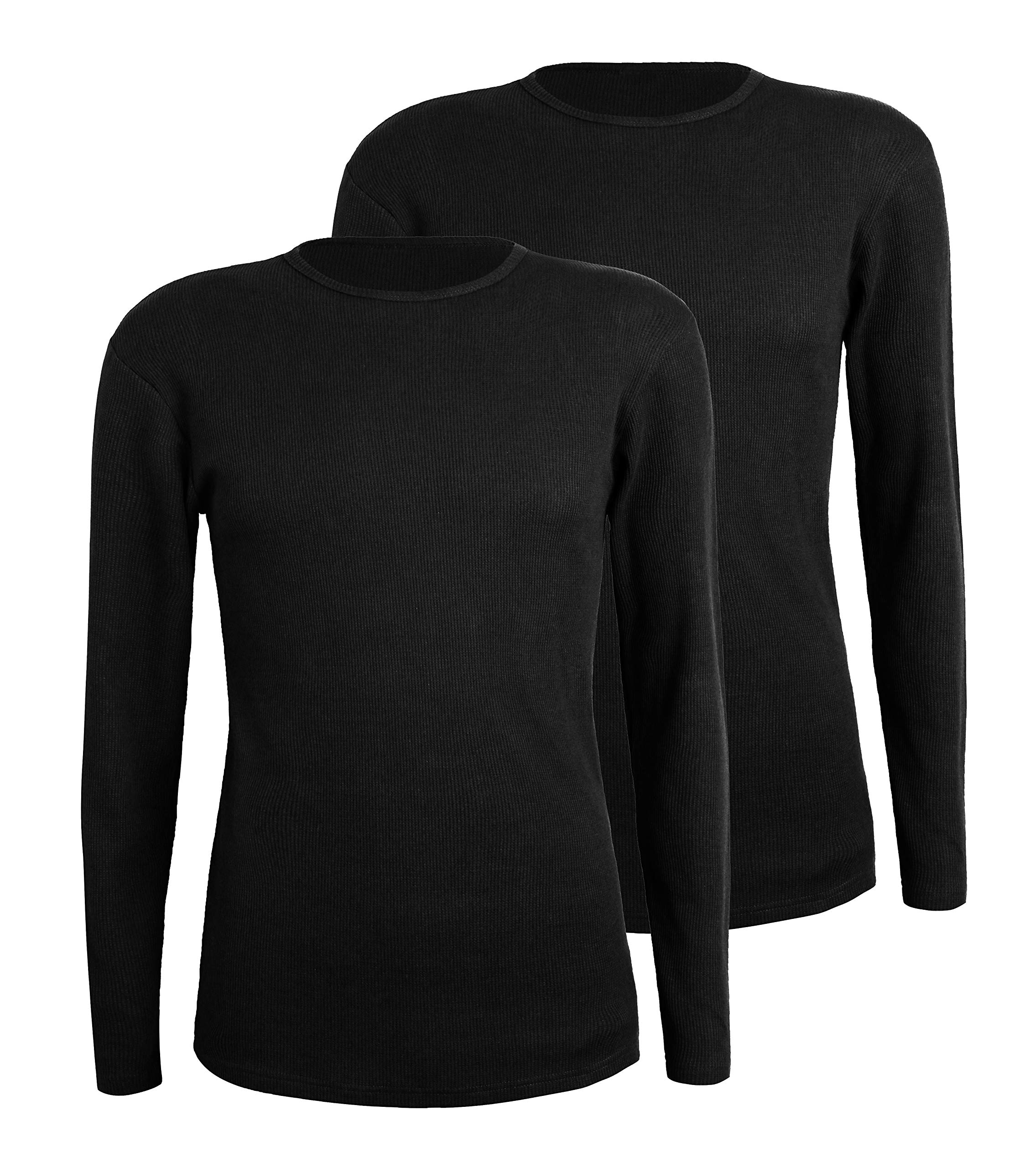 Comfneat Men's 2-Pack Thermal Long Sleeve Undershirt - Waffle Knit Soft Crew Neck Base Layer for Winter, Cold Weather & Layering - Warm Comfortable Underwear Top for Work, Outdoor Activities & Daily Wear