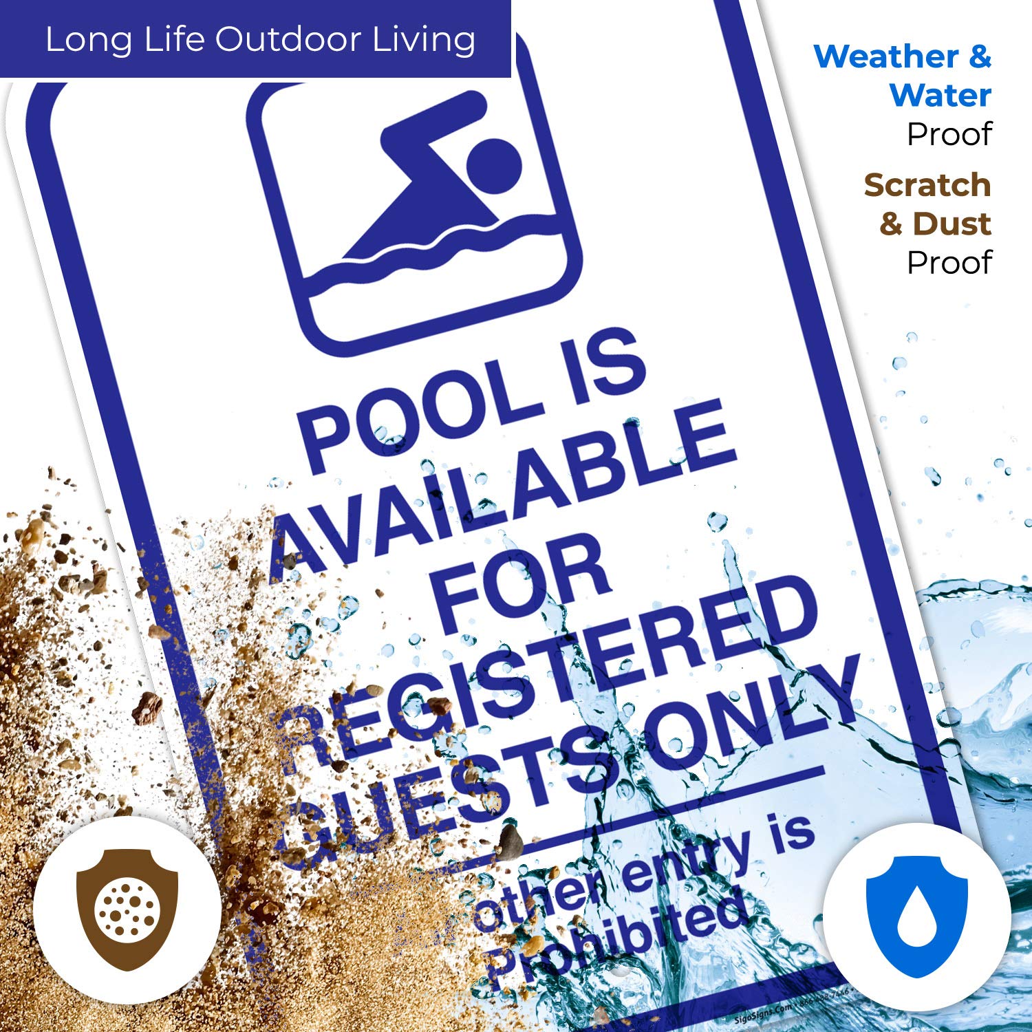 Pool Sign - Sigo Signs 12x18 Inches, 55 mil Thick HDPS (High Density Polystyrene), Made in USA - Perfect for Hotels, Resorts, and Private Pools