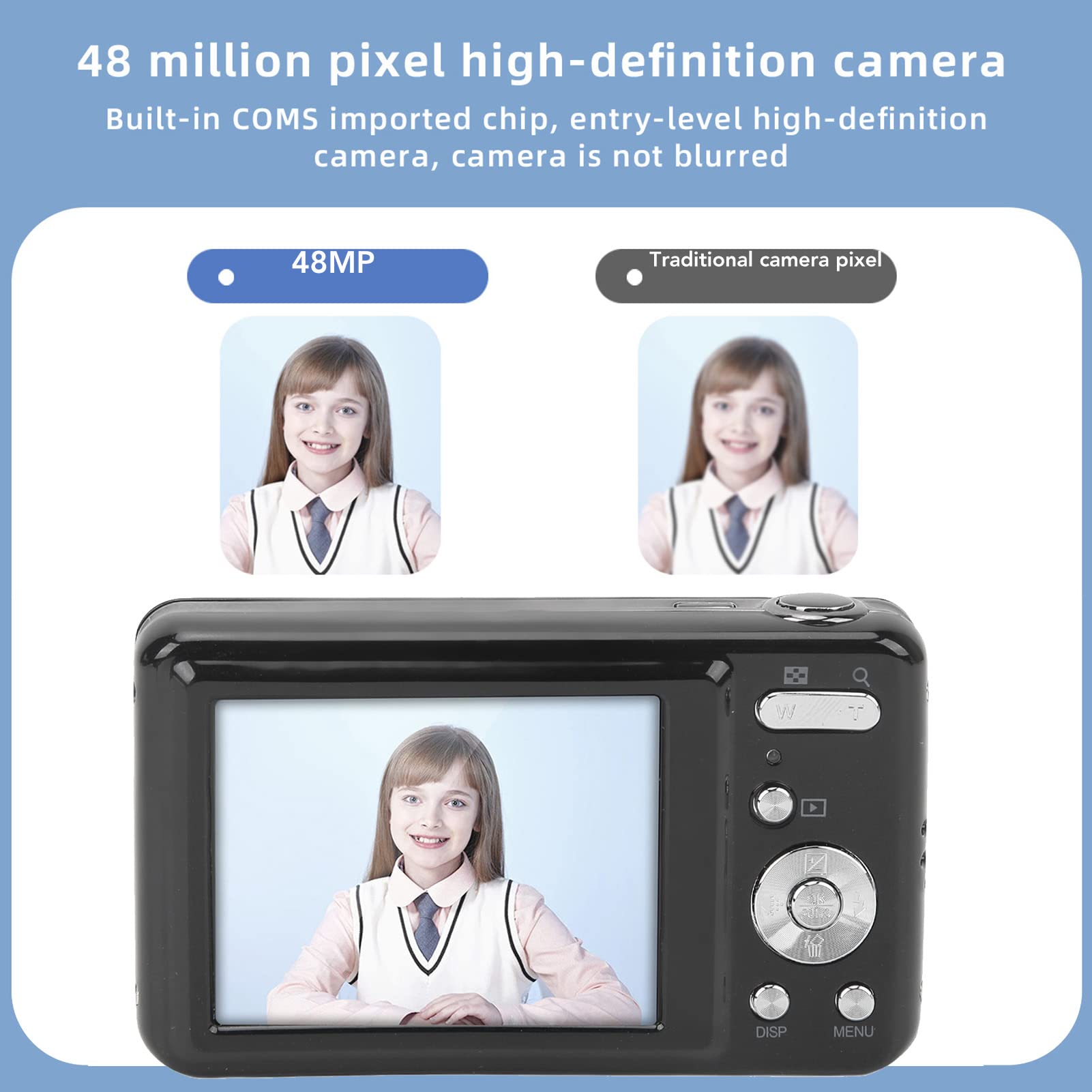 48MP Mini Digital Camera with 8X Zoom & LCD Screen - Perfect for Vlogging, Kids & Teens Gifts (Black)