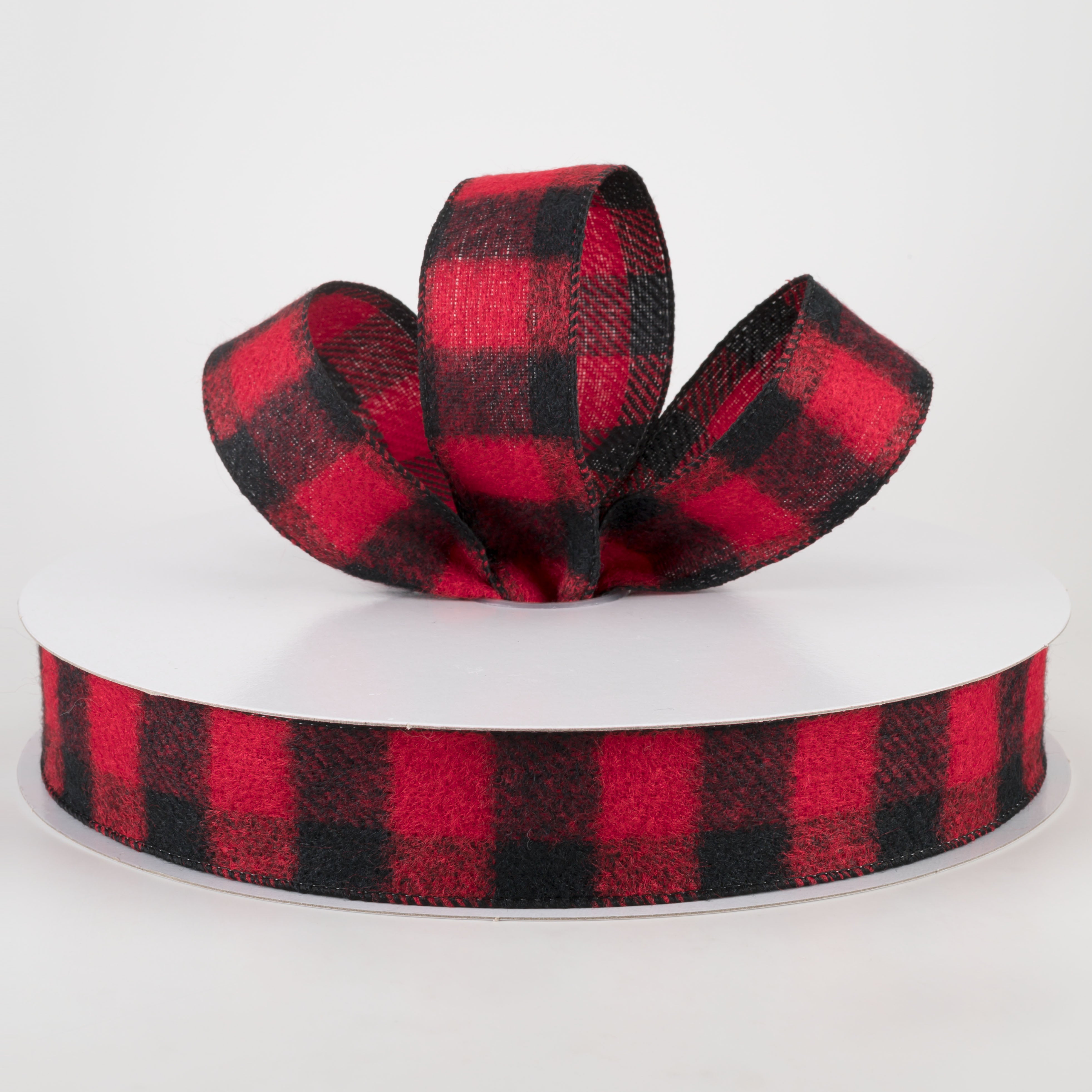1.5 Inch Brushed Buffalo Plaid Ribbon - Black and Red Checkered Ribbon (50 Yards) for Gift Wrapping, Christmas Decorations, DIY Crafts, and Holiday Bows