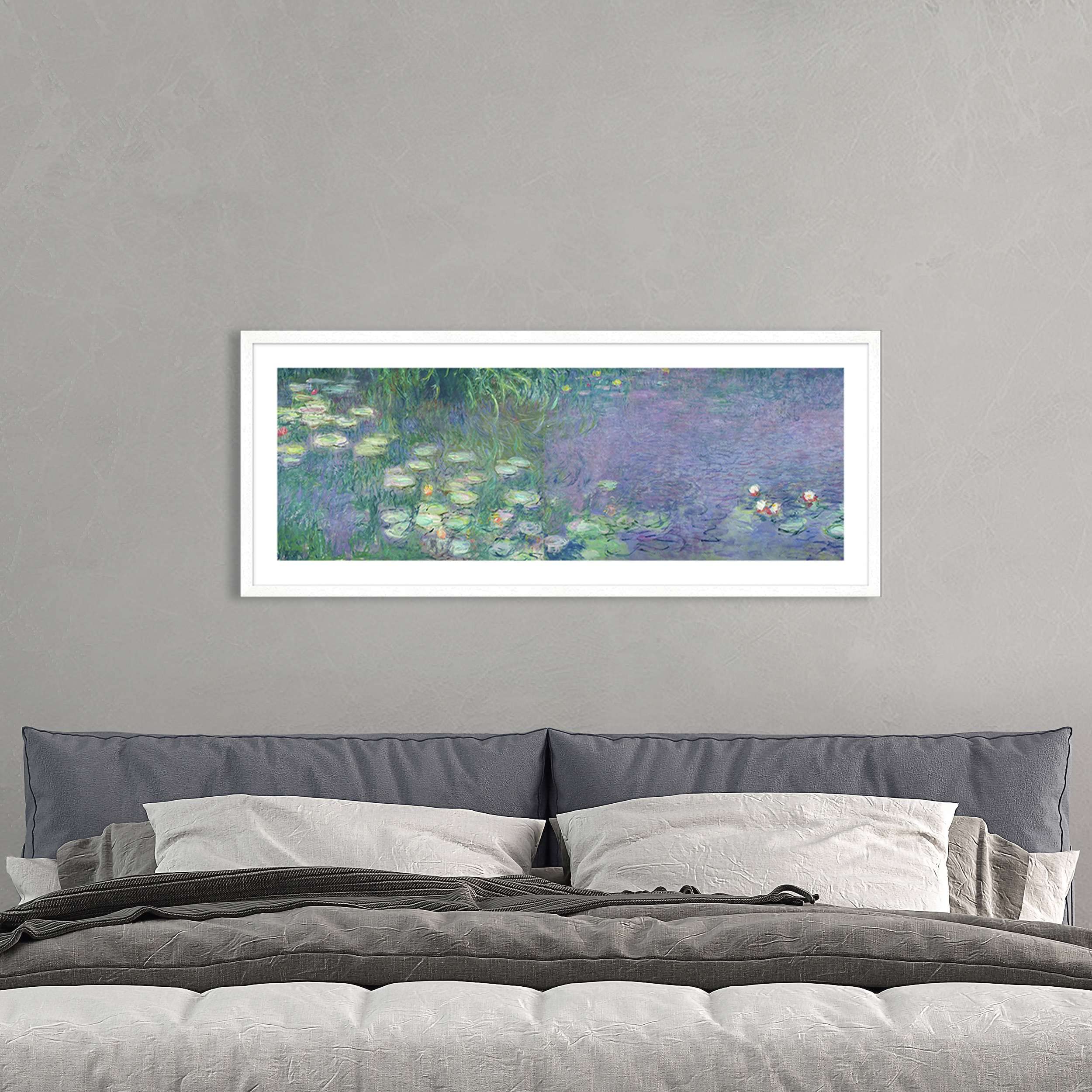 Claude Monet Water Lilies Morning (Detail I) Framed Art Print - White Frame - Perfect for Living Room, Bedroom, or Office Decor