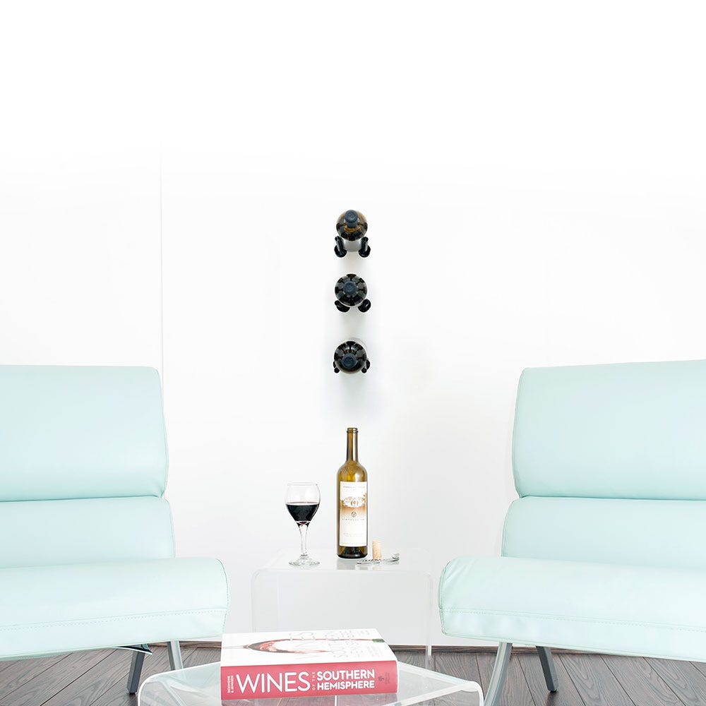 Vino Rails 3 Bottle Wine Rack - Space Saving 3x1 Grid Design for Kitchen, Bar & Dining Room Storage