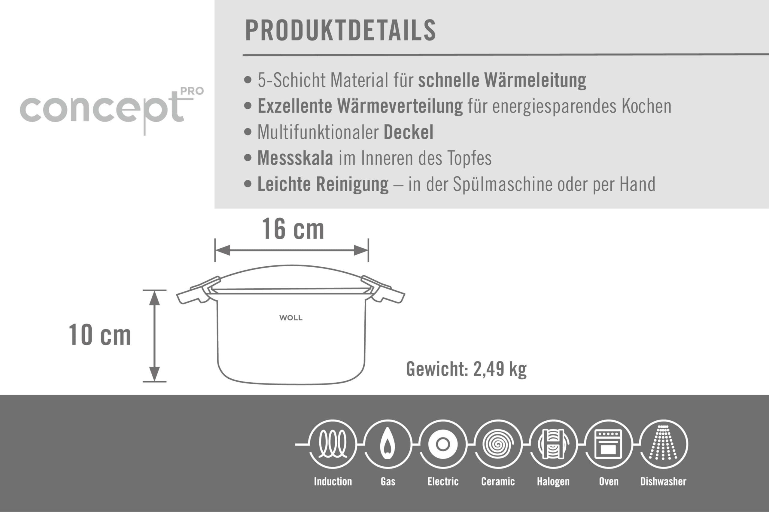 Woll 16cm Multi-Functional Pot with Lid - Premium Casserole Cookware for Stovetop, Oven & Serving | Perfect for Soups, Stews & One-Pot Meals