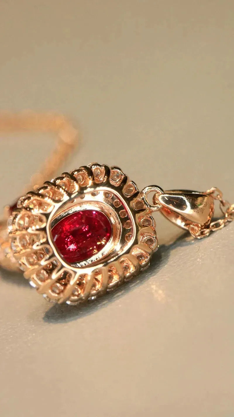 18K Rose Gold Necklace with Real Natural Ruby & Diamond - Elegant Shiny Women's Jewelry for Party, Wedding, Anniversary & Special Occasion Gifts