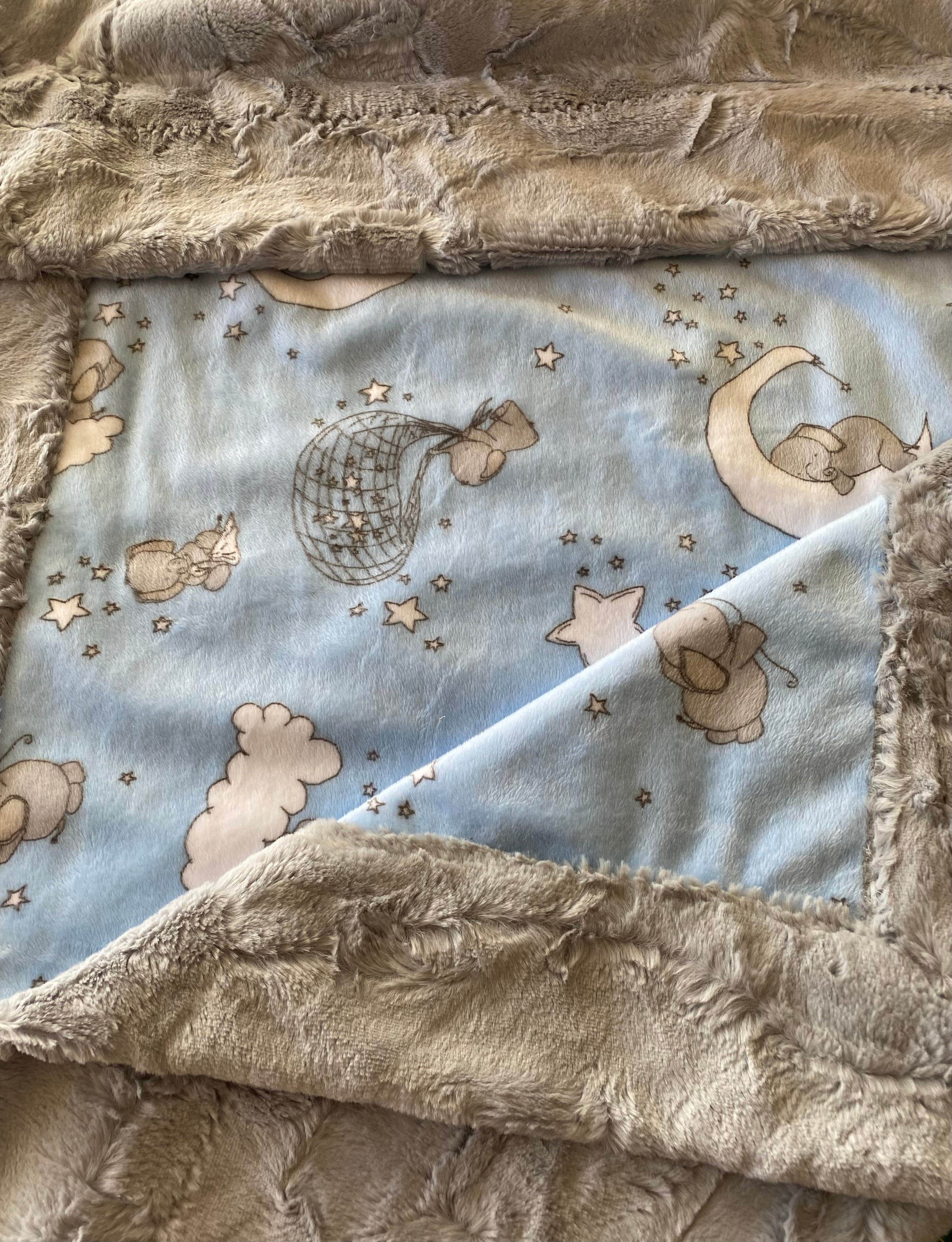Sweet Melody Blue Elephant on Silver Minky Baby Blanket 30x41 - Ultra Soft Nursery Blanket for Newborns, Infants & Toddlers - Perfect for Cuddling, Swaddling & Stroller Use