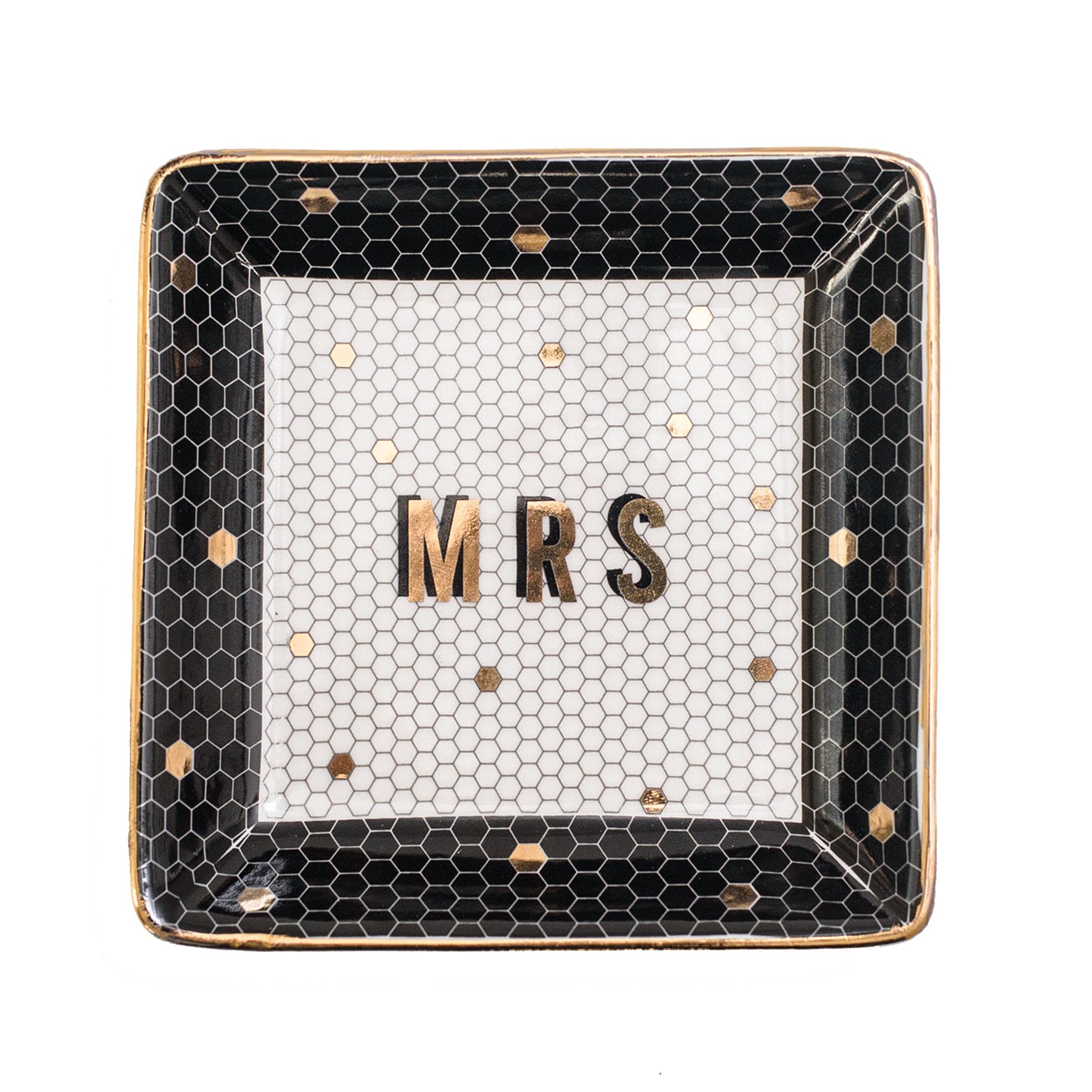 Sweet Water Decor Mrs. Jewelry Dish - Elegant Gold Vanity Tray for Jewelry & Accessories | Perfect Engagement Gift, Bridal Shower & Wedding Present | Glamorous Bathroom & Bedroom Decor | Luxury Home Accessories for Women | Great for Organizing Rings, Earrings & Cosmetics on Dresser or Nightstand