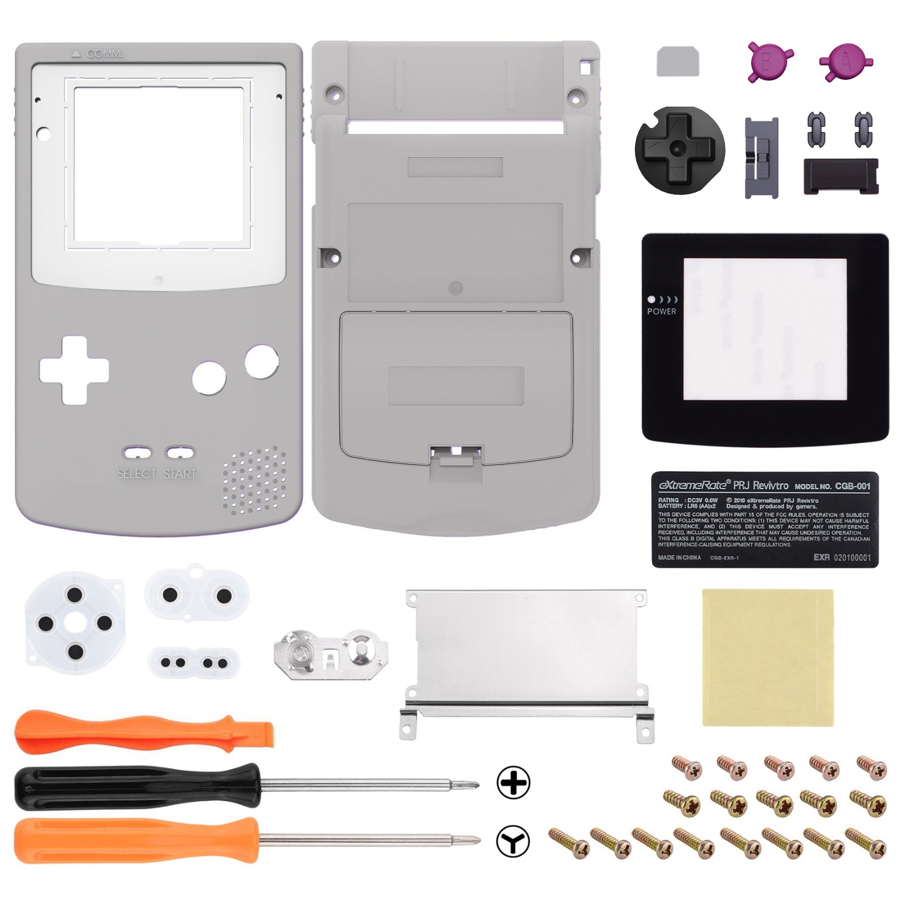 eXtremeRate IPS Ready Upgraded Classic Gray GBC Replacement Shell Full Housing Cover with Buttons for Gameboy Color - Compatible with GBC OSD IPS, Regular IPS & Standard LCD Screens (Console & IPS Screen Not Included) - Perfect for Gameboy Color Modding, Repair and Customization Projects - QCBP3016