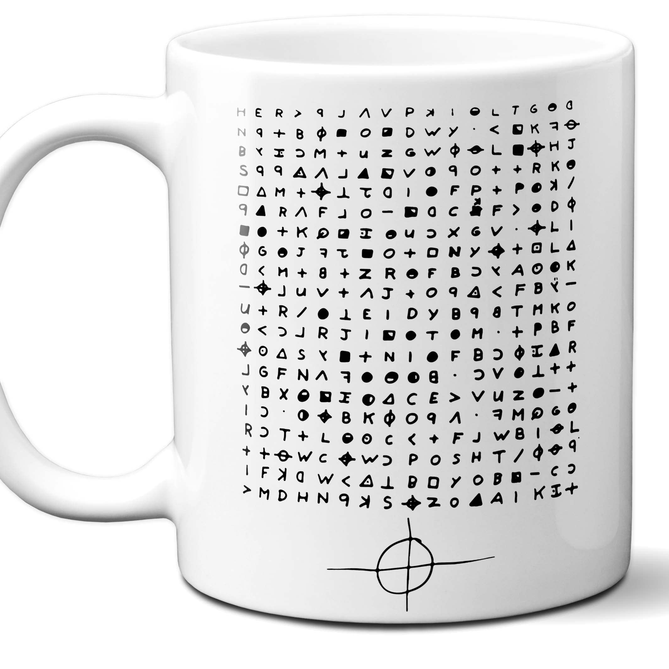 Zodiac Killer Cipher Coffee Mug - 11oz White Ceramic Cup for Coffee, Tea & Hot Drinks - Perfect Gift for True Crime Fans, Cypher Enthusiasts & Gary Francis Poste Followers - Great for Home, Office or Crime-Themed Parties