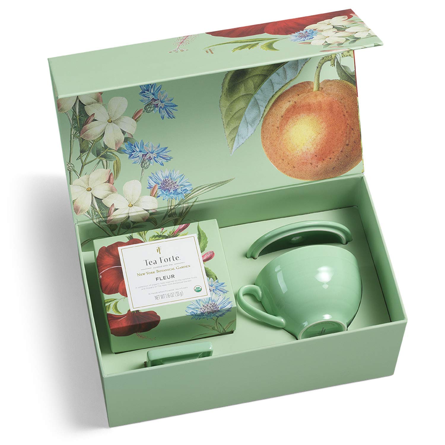 Premium Tea Forte Fleur Gift Set - Elegant Cafe Cup, Tea Tray & 10 Artisan Pyramid Tea Bags | Perfect for Afternoon Tea, Bridal Showers & Thoughtful Gifts
