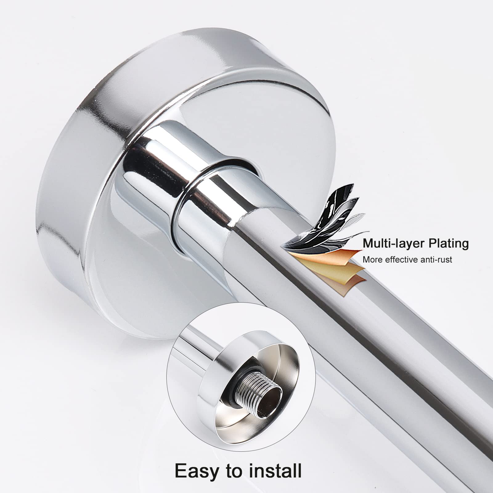 NearMoon 20 Inch Stainless Steel Shower Arm with Flange - Wall-Mounted Chrome Shower Head Extension for Bathroom & Spa - Perfect for Home, Hotel, and Gym Installations