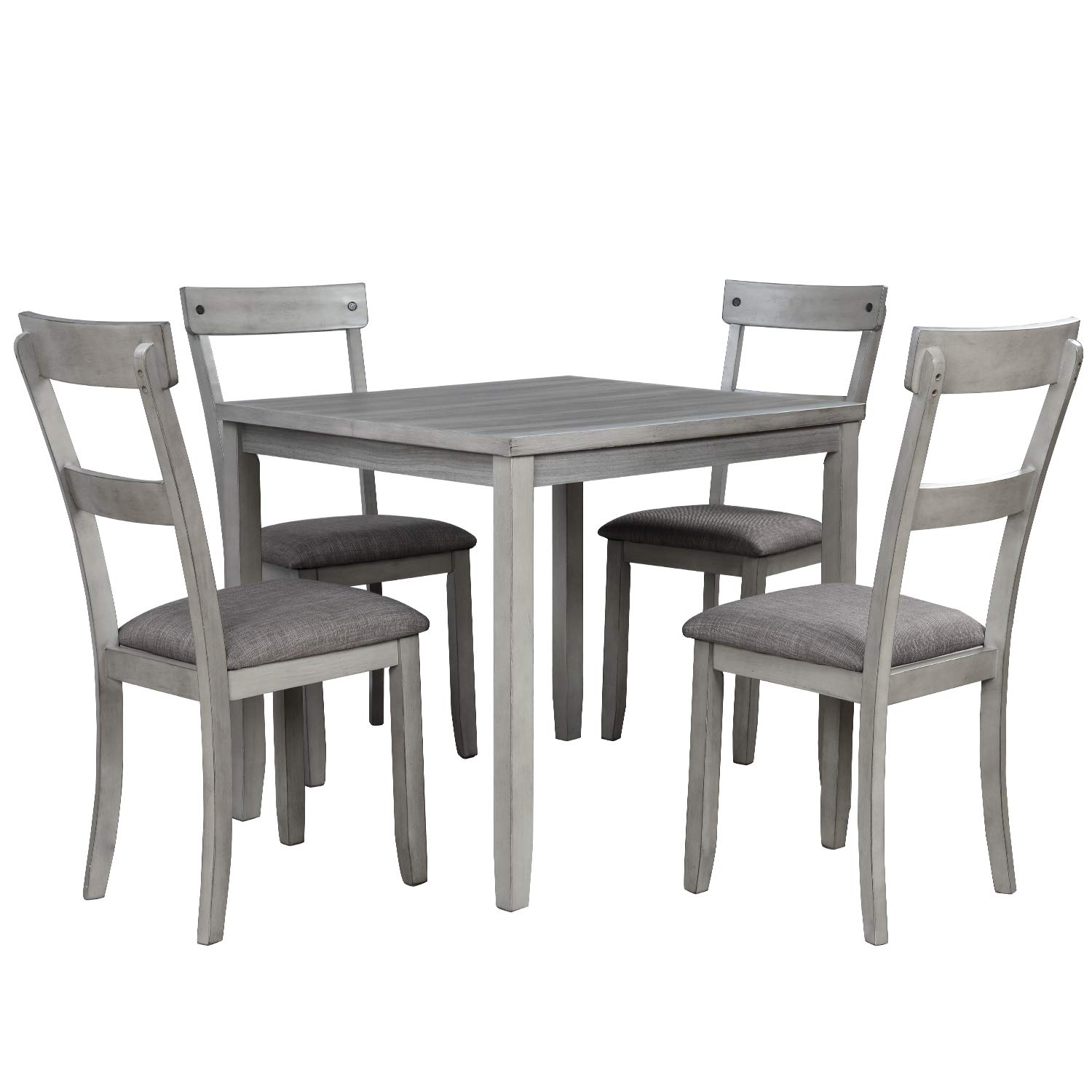 5-Piece Industrial Dining Table Set with 4 Chairs - Solid Rubber Wood Legs, Light Grey Kitchen Table for Small Spaces - Perfect for Breakfast Nook, Apartment Dining Room & Modern Farmhouse Decor