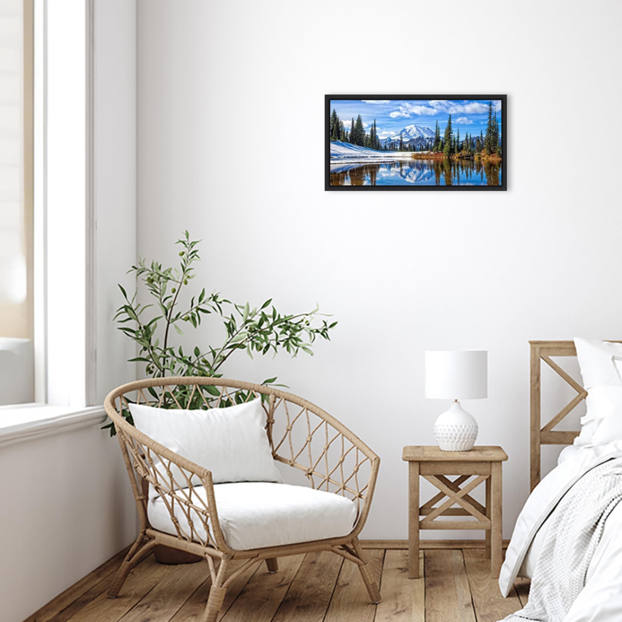Amanti Art Framed Canvas Wall Art - 14x27 Mt Rainier Vista Landscape Painting by Michael Broom - Modern Framed Wall Decor for Living Room, Bedroom, Bathroom - Perfect for Home, Office & Gift Giving