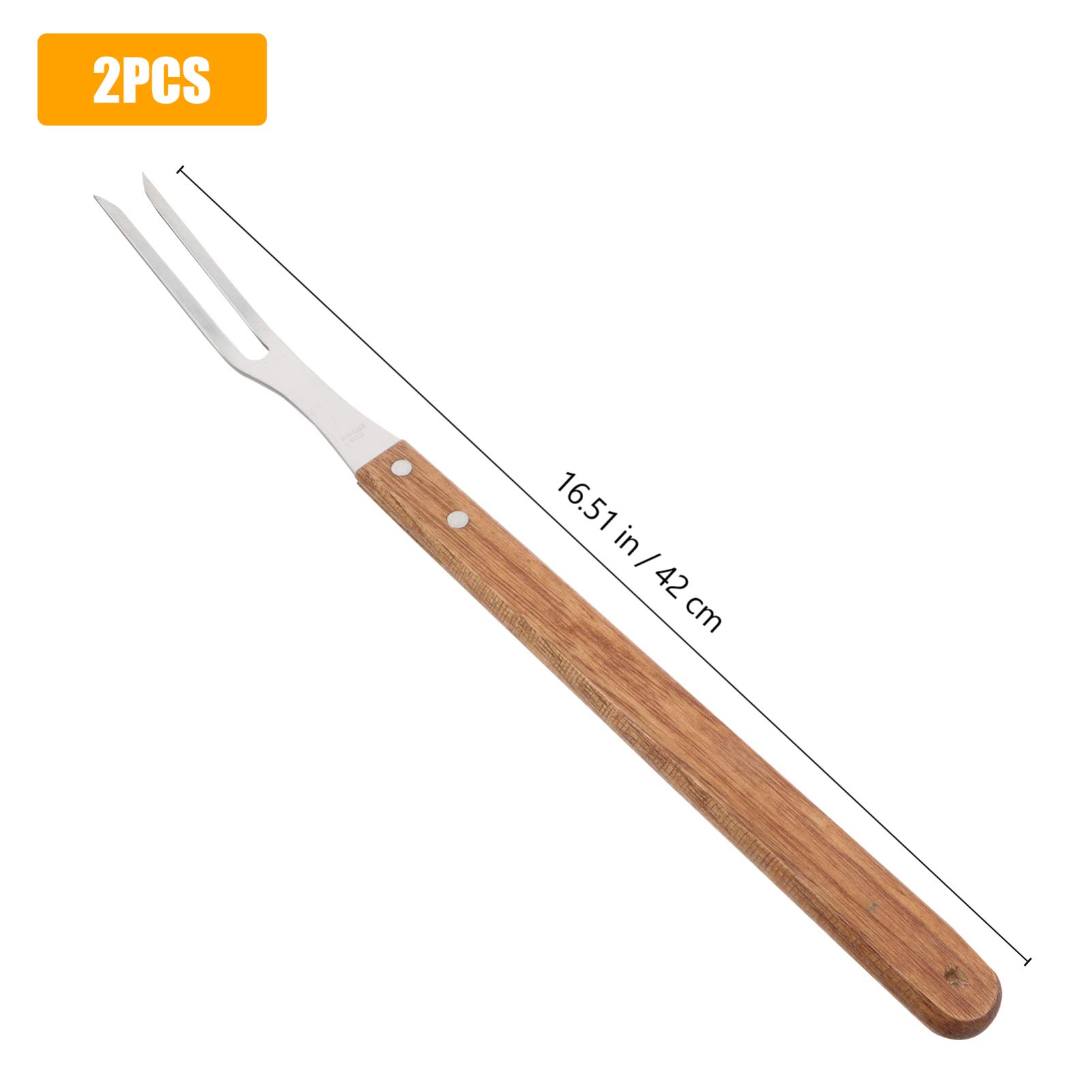 Premium Stainless Steel BBQ Forks & Skewers Set - 2-Piece Grilling Tools with Wooden Handle for Outdoor Cooking, Camping, and Backyard Barbecues | Durable Metal Skewers for Meat, Vegetables, and Kebabs