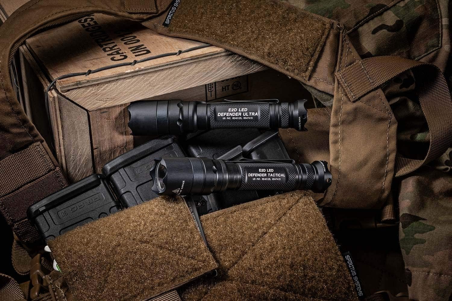 SureFire E2D Defender Ultra (E2DLU-A) 1000 Lumens Tactical Flashlight - Dual-Output LED, Tailcap Click Switch - Includes 4 CR123A Batteries & Case - Perfect for EDC, Self Defense, Camping & Emergency Preparedness