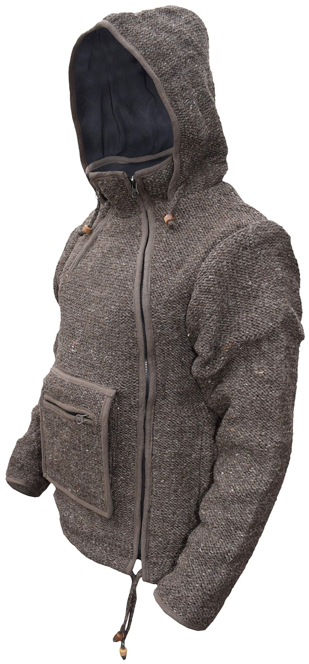 Natural Woolen Winter Kangaroo Pouch Zip Hoodie Jacket - Handmade Cozy Pullover for Women & Men - Perfect for Outdoor Activities, Camping, and Cold Weather Fashion