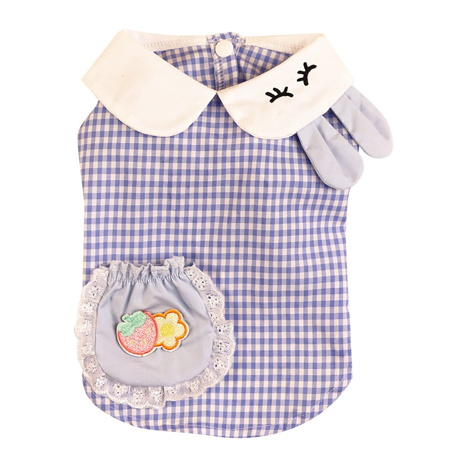 Tuscom Summer Dog Clothes - Cute Floral Bunny Vest & Plaid Shirt for Small Female Dogs | Breathable Pet Apparel for Outdoor Walks & Photo Shoots (Blue, Size L)
