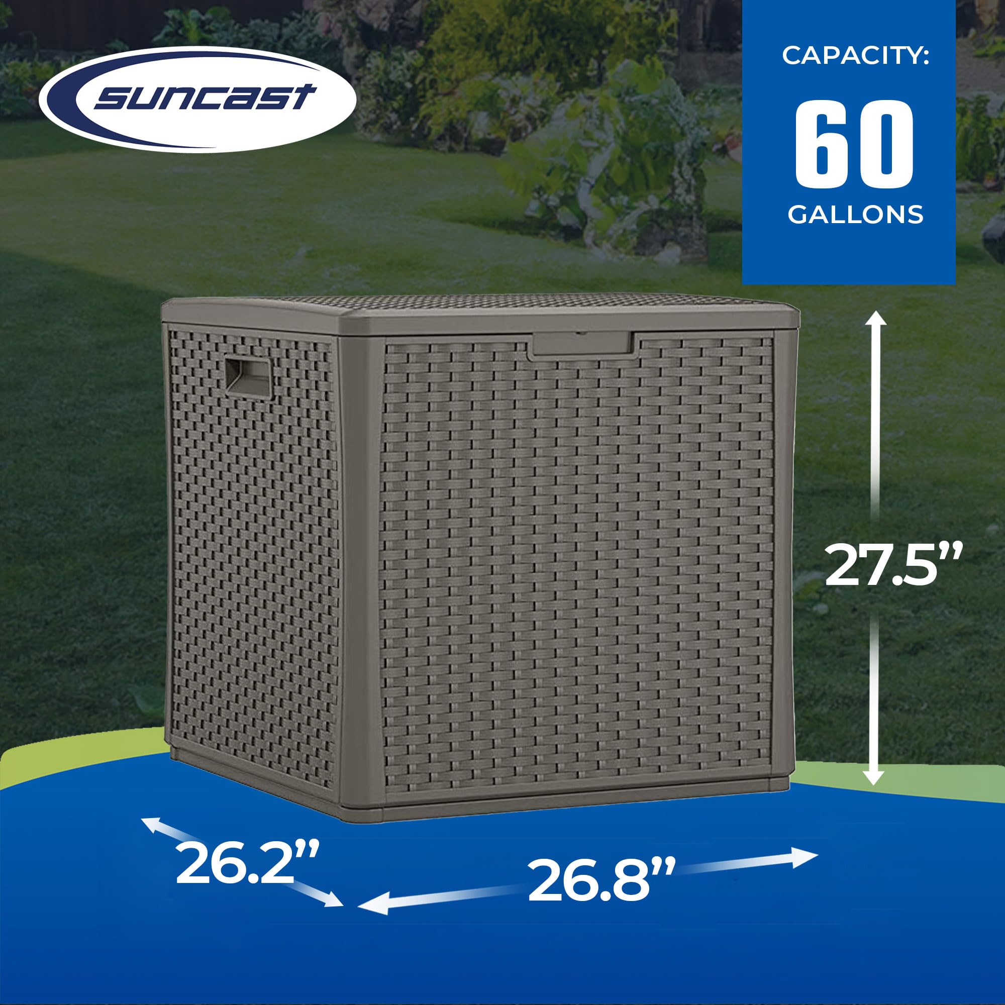 Suncast 60 Gallon Outdoor Weather-Resistant Hard Plastic Storage Deck Box with Handles & Lid - Perfect for Patio, Garden, Shed Organization (Stoney Gray) | Ideal for Storing Cushions, Pool Toys & Outdoor Gear