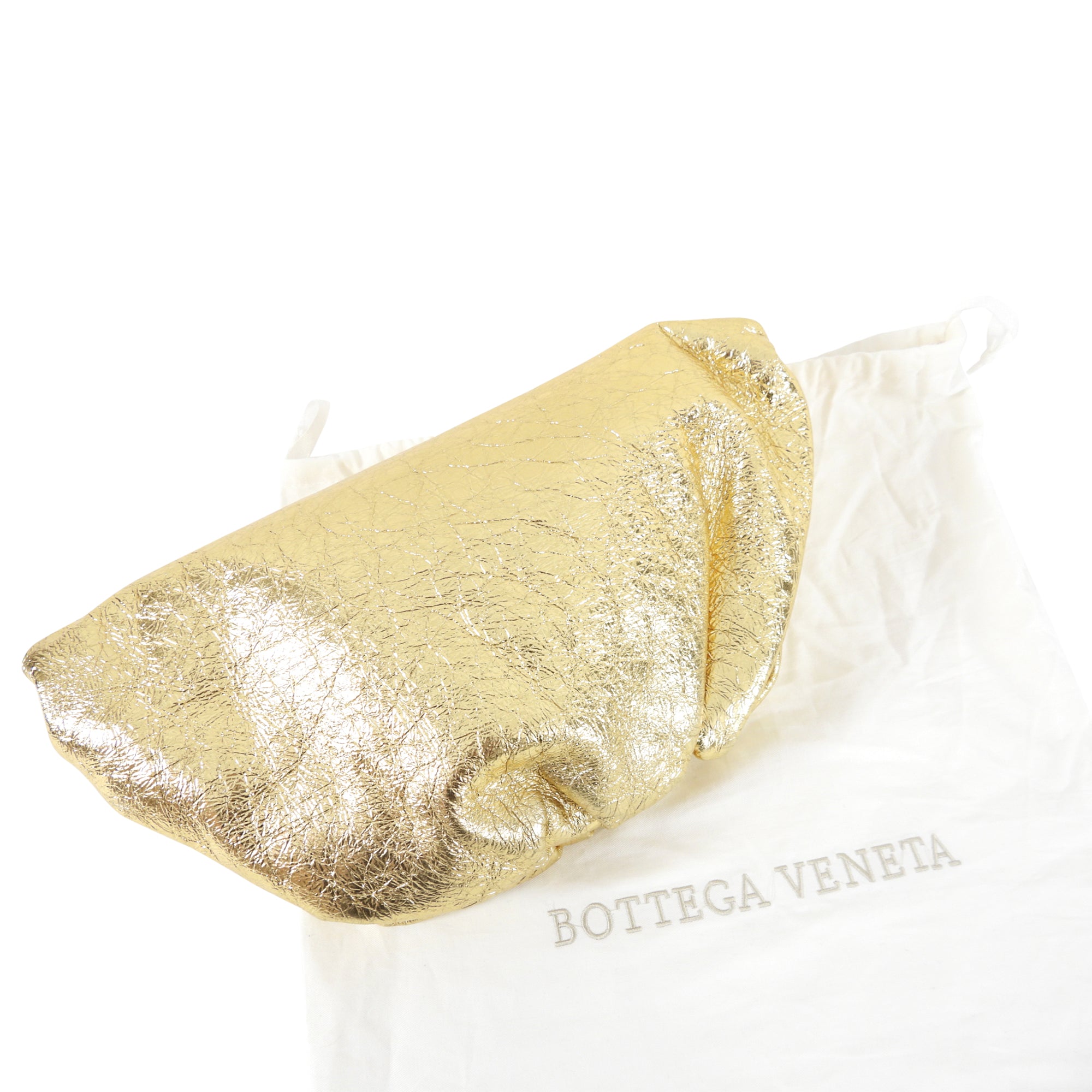 Bottega Veneta Oro Gold Large Leather Wrinkle Pouch Clutch Bag - Luxury Evening Clutch for Parties, Weddings & Special Events