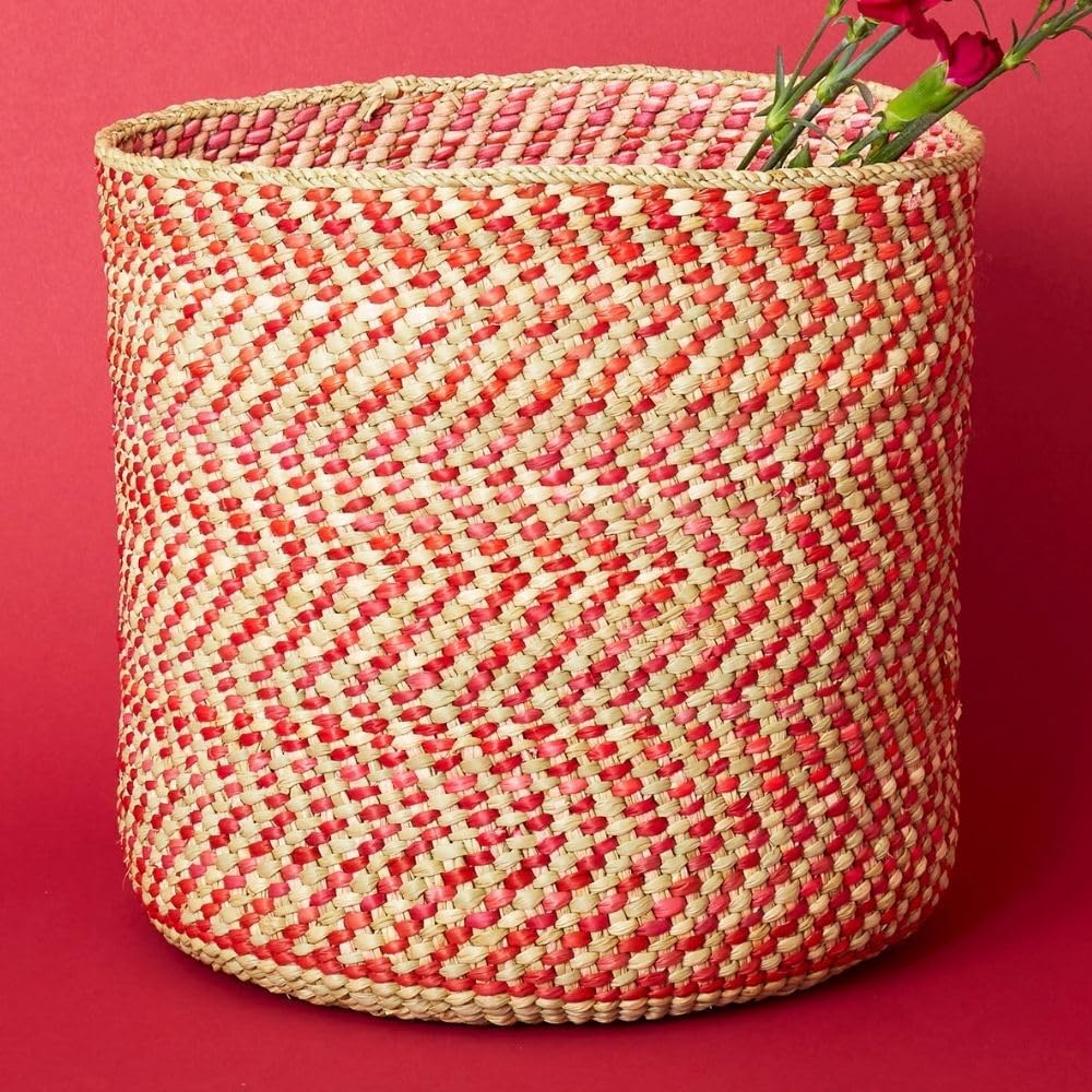 Large Red Iringa Woven Basket - Indoor Planter & Toy Storage Organizer for Home Decor, Nursery, and Playroom Organization