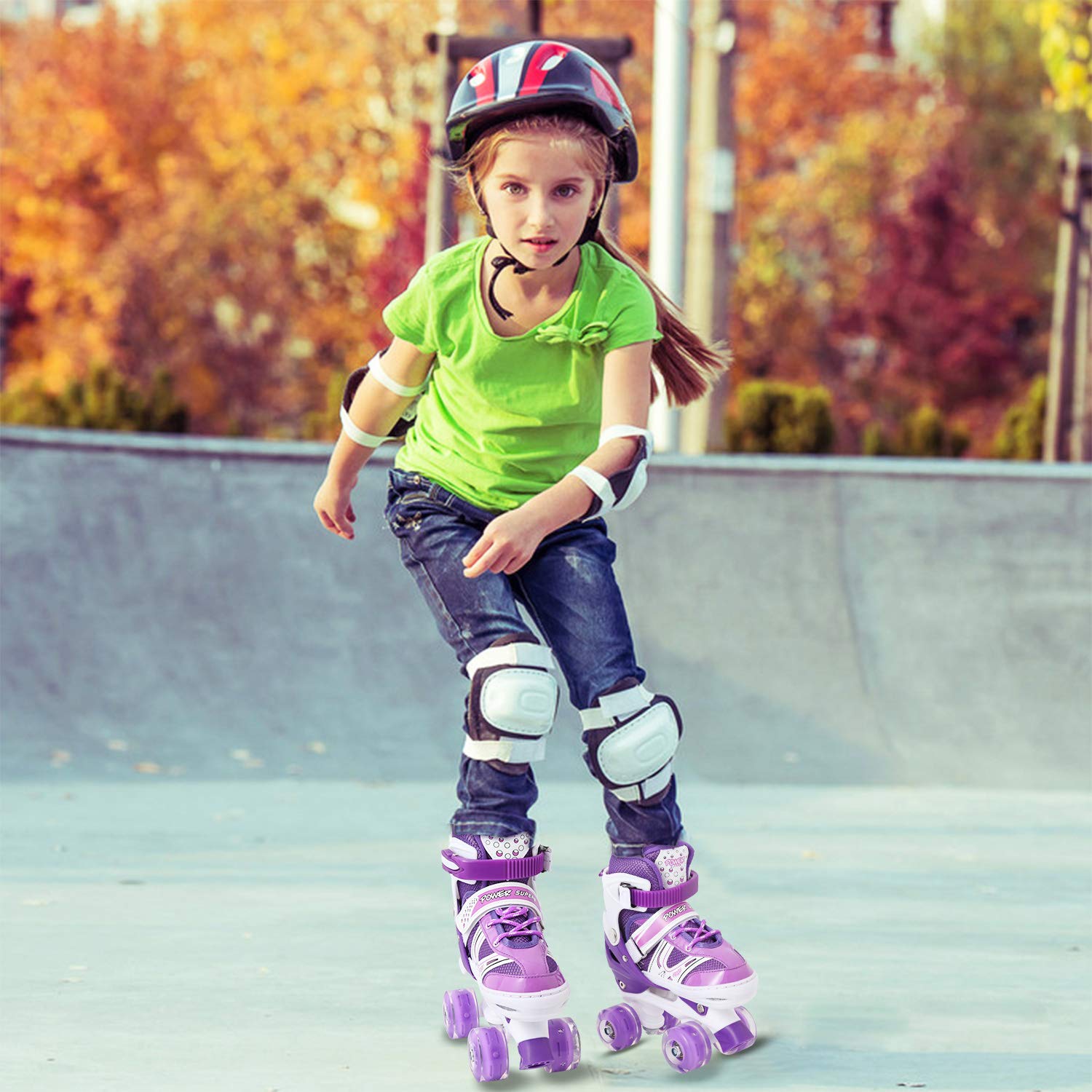 Adjustable Light Up Roller Skates for Kids - Double Wheels, Fun Illuminating Wheels for Boys & Girls - Perfect for Beginners & Outdoor Play (Purple)