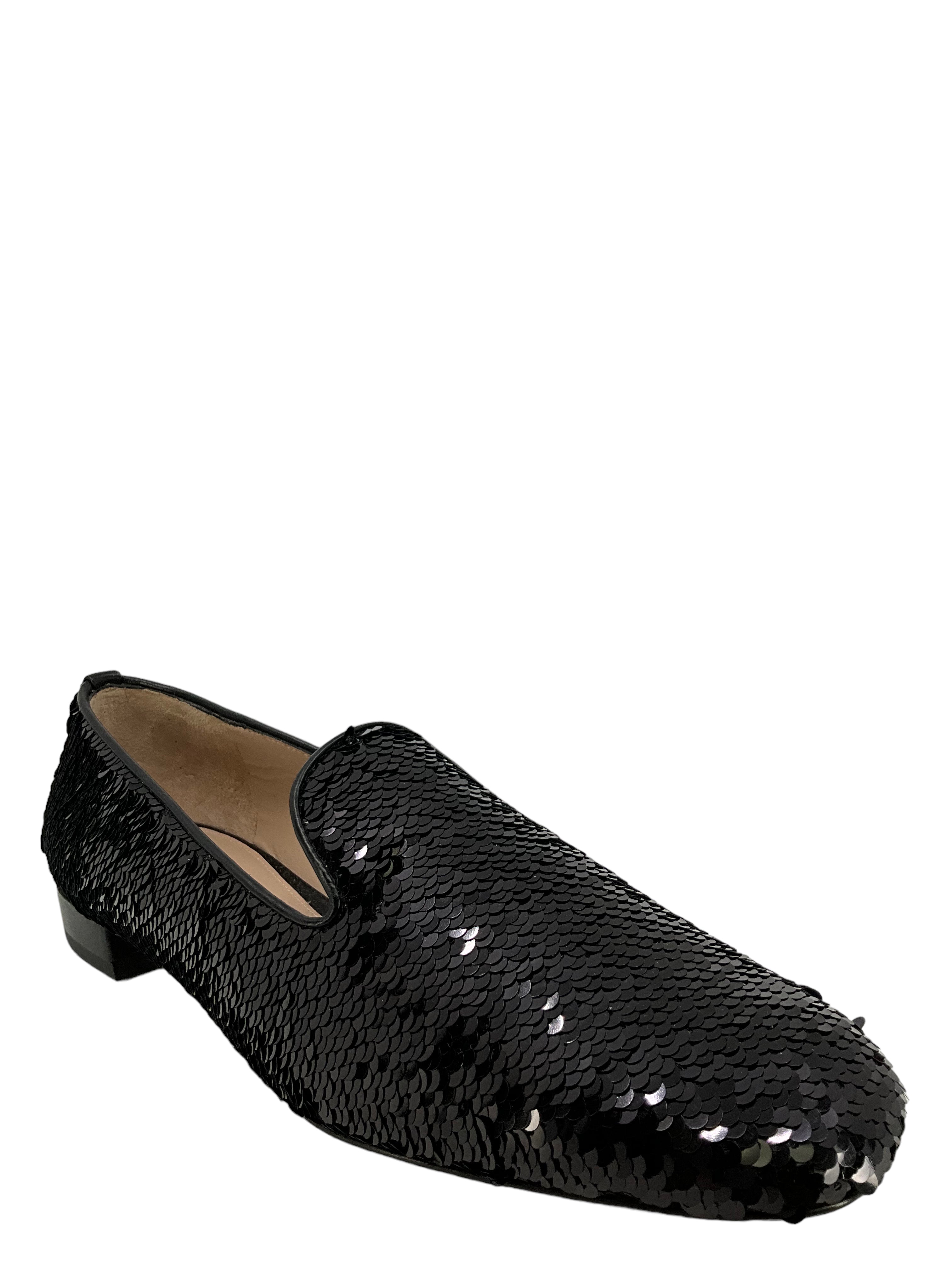 Stuart Weitzman Women's Black Sequin Smoking Slippers - Size 8 | Elegant Evening Shoes for Parties, Weddings & Special Occasions