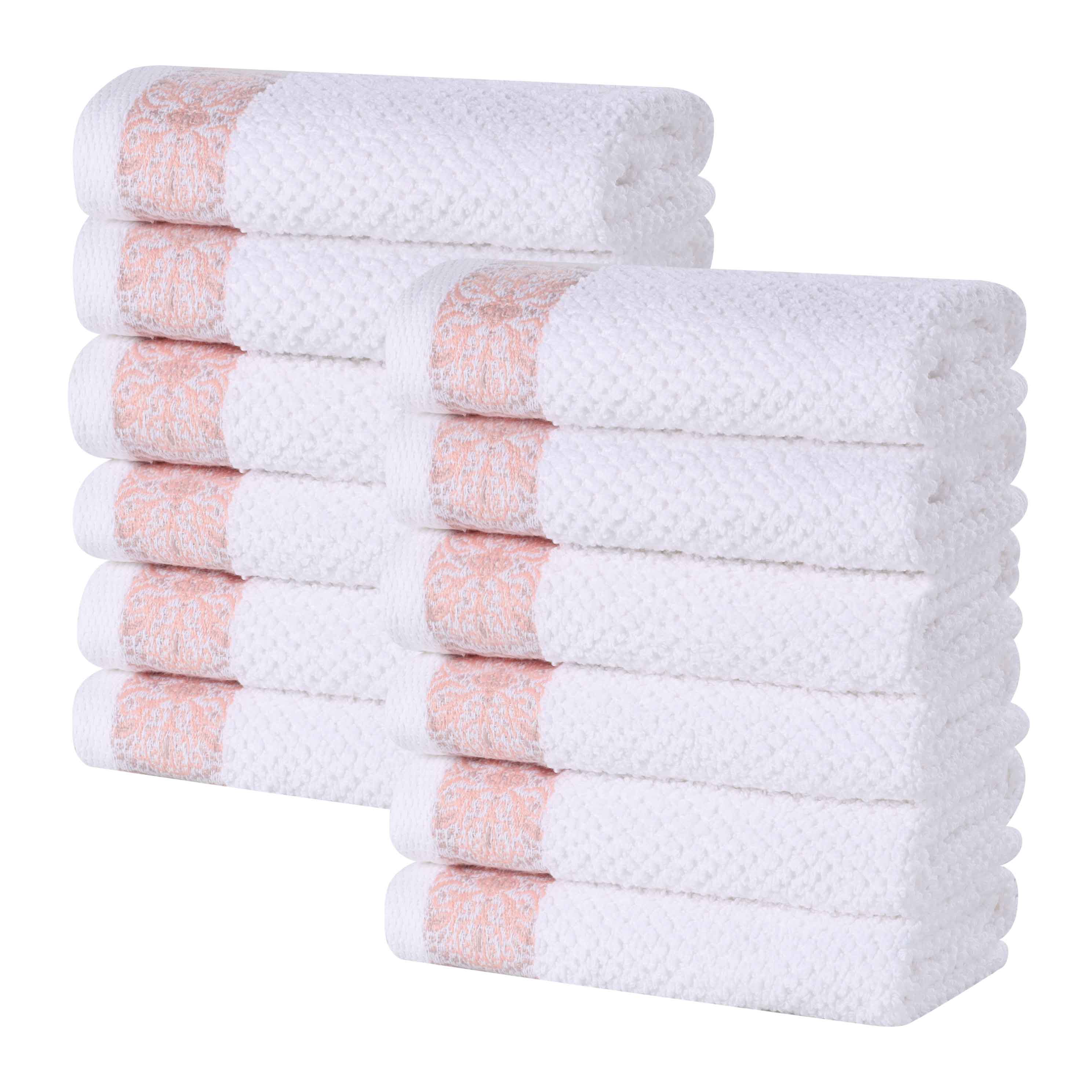 Premium Medallion Cotton Jacquard Textured Face Towels & Washcloths - 12-Piece Set for Spa, Bathroom & Luxury Home Decor