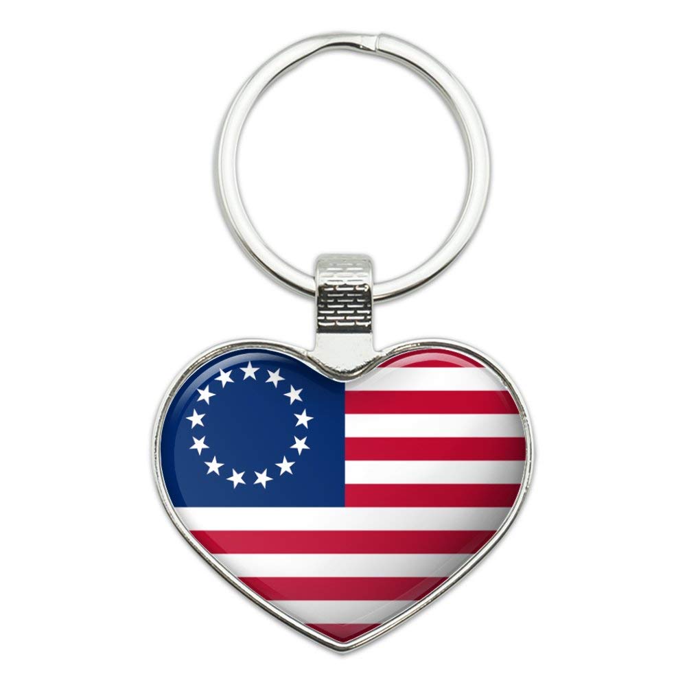 Betsy Ross 1776 American Flag Keychain - Patriotic Heart Shaped Metal Key Ring for Keys, Gifts & Collectibles - Perfect for 4th of July, Veterans Day & Patriotic Events