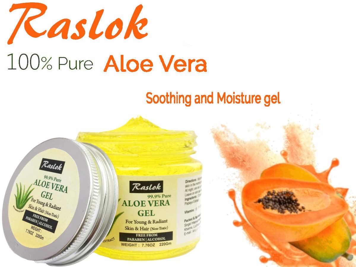 Pure Organic Aloe Vera Gel for Face & Hair Care - Natural Moisturizing Skin Treatment with Papaya Extract (7.76 OZ) | Perfect for Sunburn Relief, Daily Hydration & Scalp Care