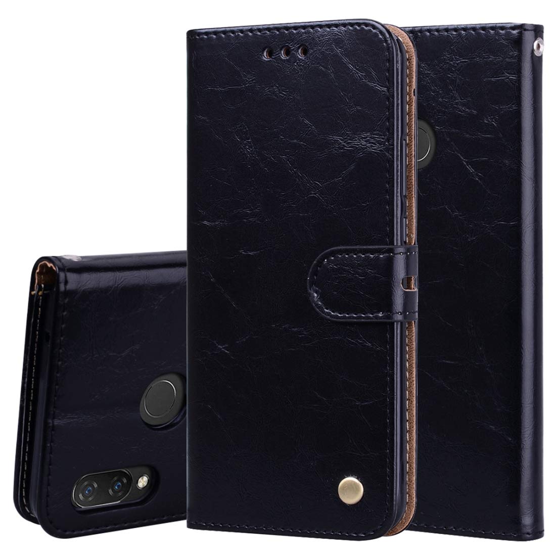 Premium Business Leather Phone Case for Huawei Nova 3 - Horizontal Flip Design with Card Slots, Wallet & Kickstand | Oil Wax Texture | Professional Style (Black) - Perfect for Office, Travel & Daily Protection