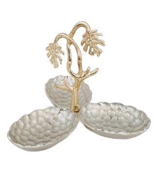 Elegant 3-Section Nut Bowl with Gold/Silver Leaf - Perfect for Entertaining, Snacking, and Home Decor