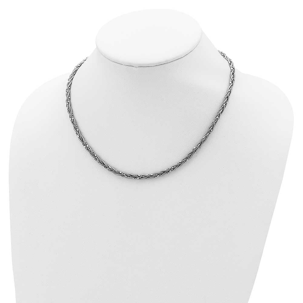 Sterling Silver Rhodium-Plated Braided Beads & Snake Chain Necklace for Women - Elegant Layered Jewelry Gift for Birthday, Anniversary & Special Occasions