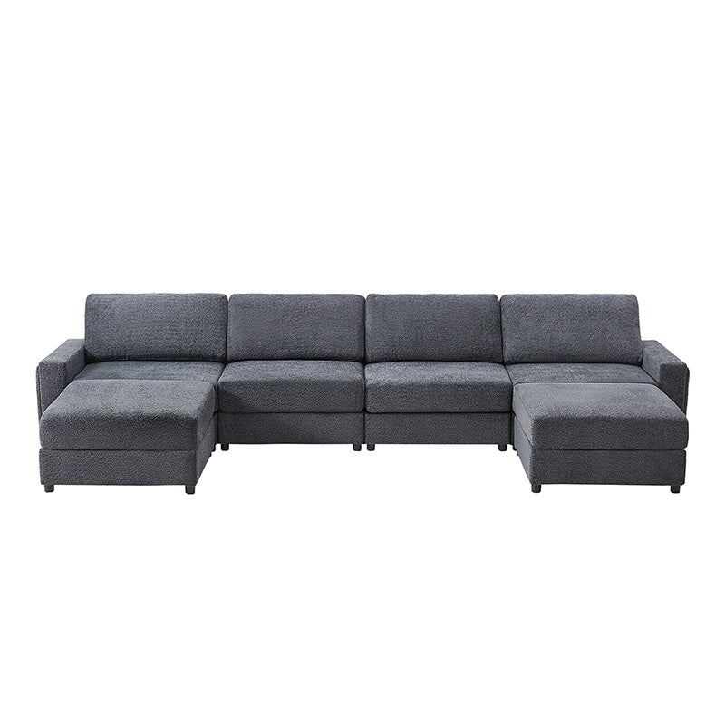 Aeris Modern Curved Sectional Sofa Set - L-Shaped Couch with Ottoman for Living Room, Lounge & Entertainment Spaces | Contemporary Fabric Upholstery, Comfortable Seating for Family & Guests