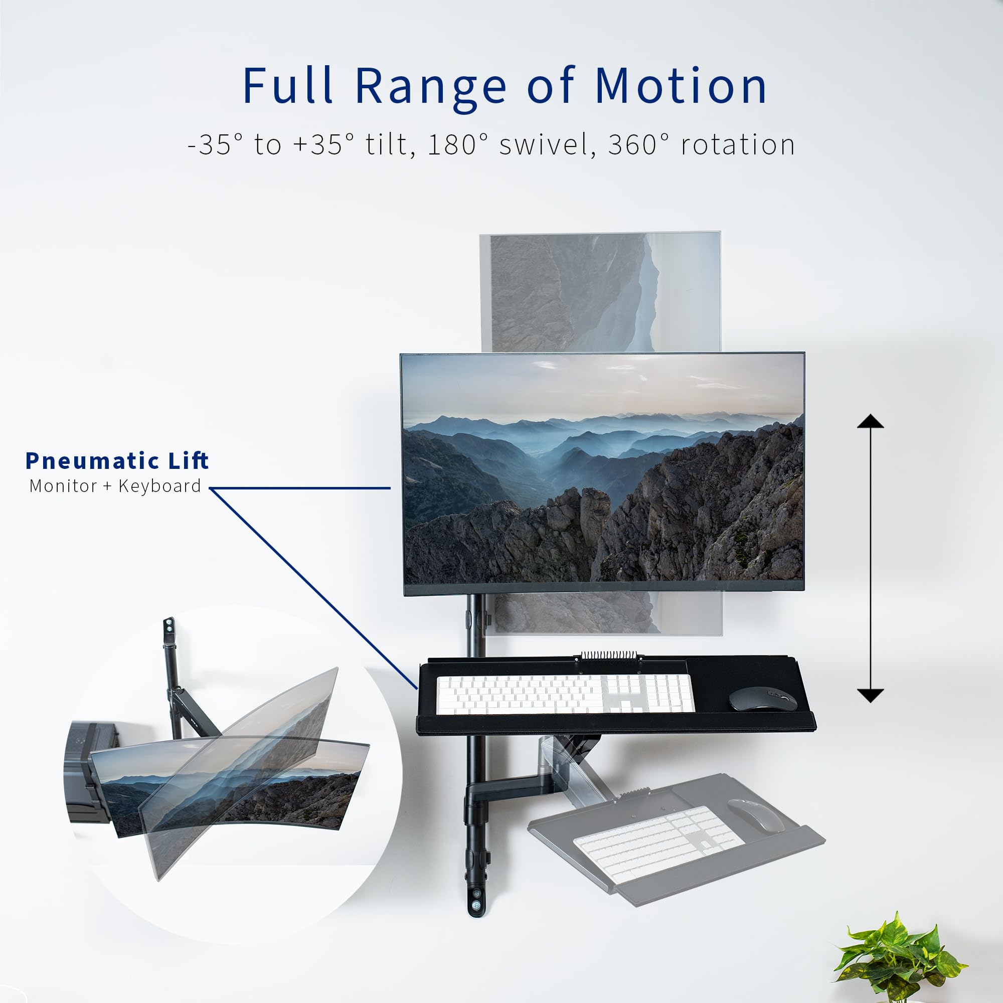VIVO Black Sit-Stand Height Adjustable Pneumatic Spring Arm Monitor Mount for 1 Screen up to 32 inches - Ergonomic Keyboard & CPU Wall Mount - Perfect for Home Office, Gaming Setup & Workspace Organization