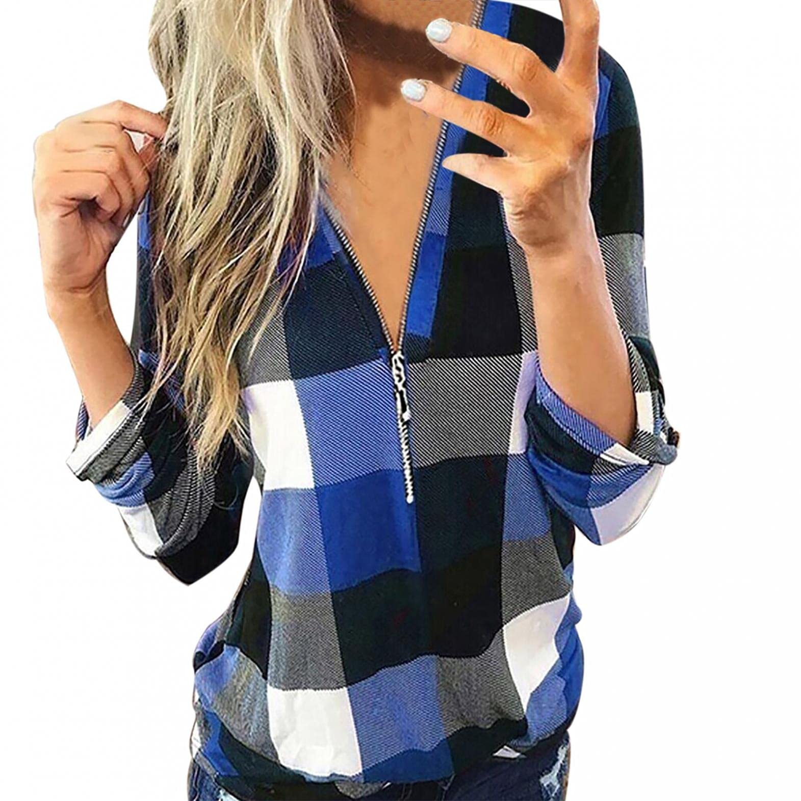 Women's Long Sleeve Plaid Pullover Sweater - Soft Cardigan Blouse & Casual Tops for Fall/Winter | Perfect for Office, Date Night & Cozy Loungewear