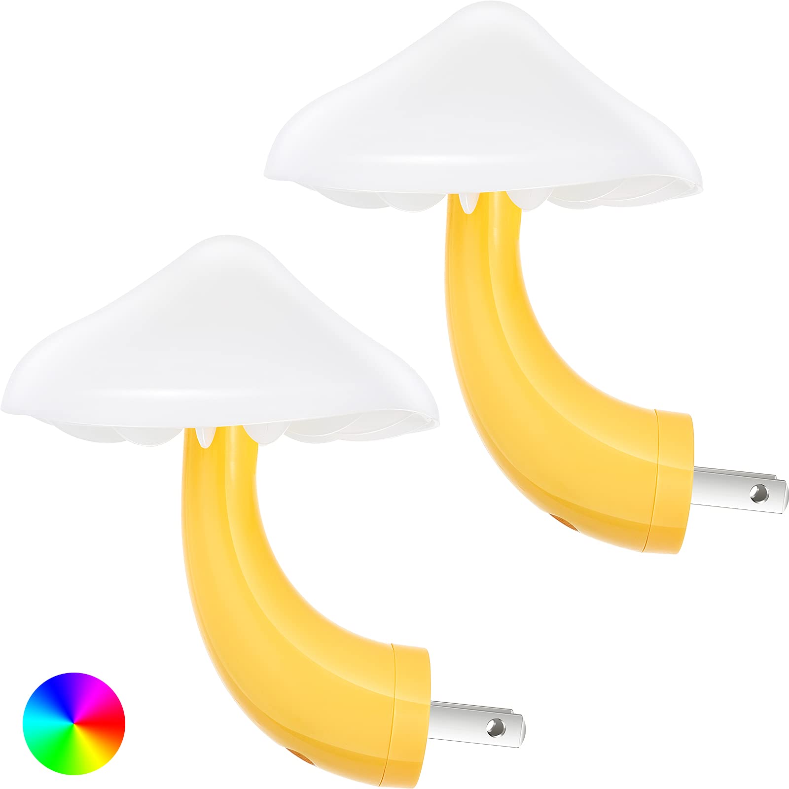 Mudder 2 Pack Smart LED Mushroom Night Light - Plug in Color Changing Lamp with 7-Color Discoloration for Kids & Adults - Perfect for Bedroom, Nursery, Hallway, and Bathroom Night Lighting
