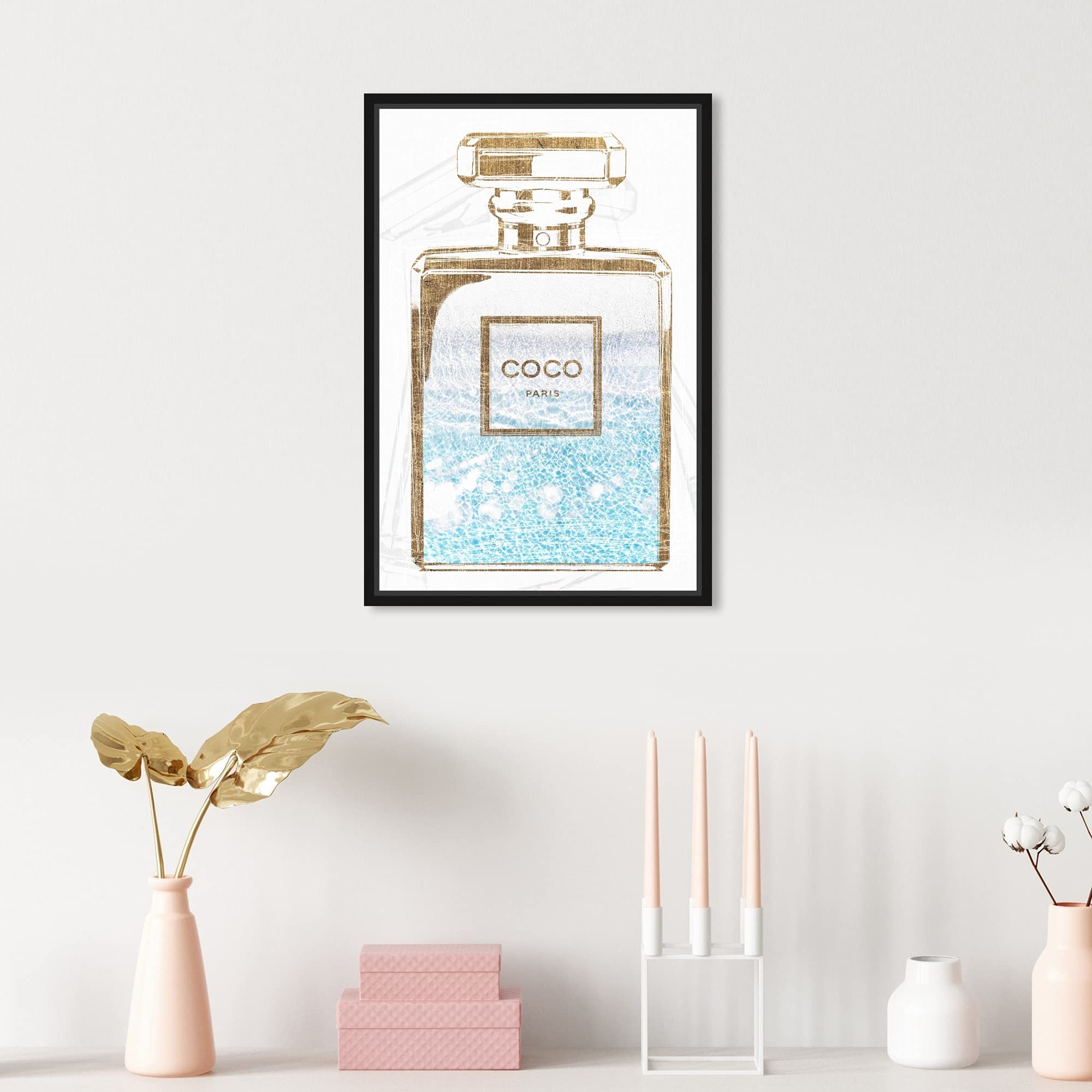 Oliver Gal Artist Co. Fashion & Glam Wall Art Canvas Print - Perfume Water Love Light Home Decor - 10x15 Inches with Black Frame - Perfect for Living Room, Bedroom & Office Decor