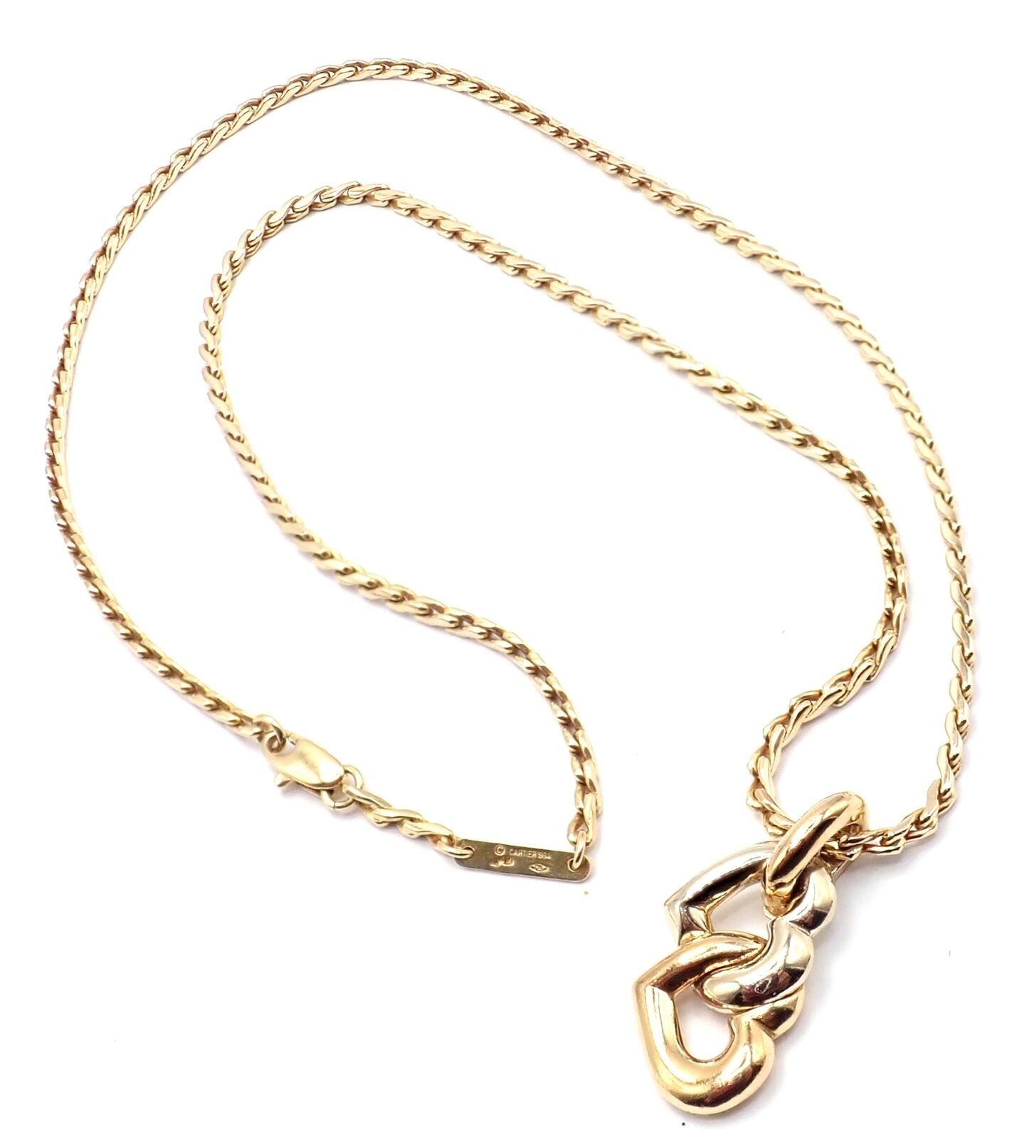 Authentic Cartier 18k Yellow & White Gold Double Heart Pendant Necklace - Luxury Jewelry Gift for Women, Perfect for Anniversaries & Valentine's Day