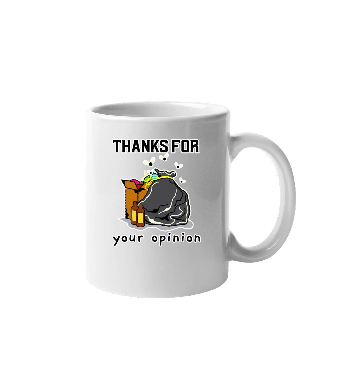 Funny 'Thanks For Your Opinion' Novelty Ceramic Coffee Mug - Humorous Garbage Trash Design - Perfect for Office Gifts, Coworker Pranks & Sarcastic Tea Drinkers