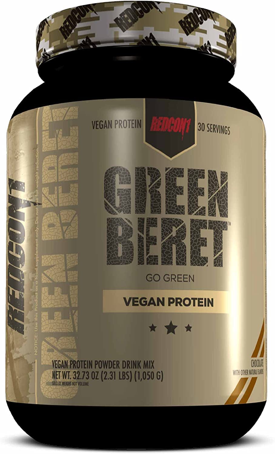 REDCON1 Green Beret Vegan Protein Powder - Chocolate Flavor | Sugar-Free, Plant-Based Protein Supplement | Keto & Gluten Free | Low Carb (30 Servings) - Perfect for Post-Workout Recovery & Muscle Building
