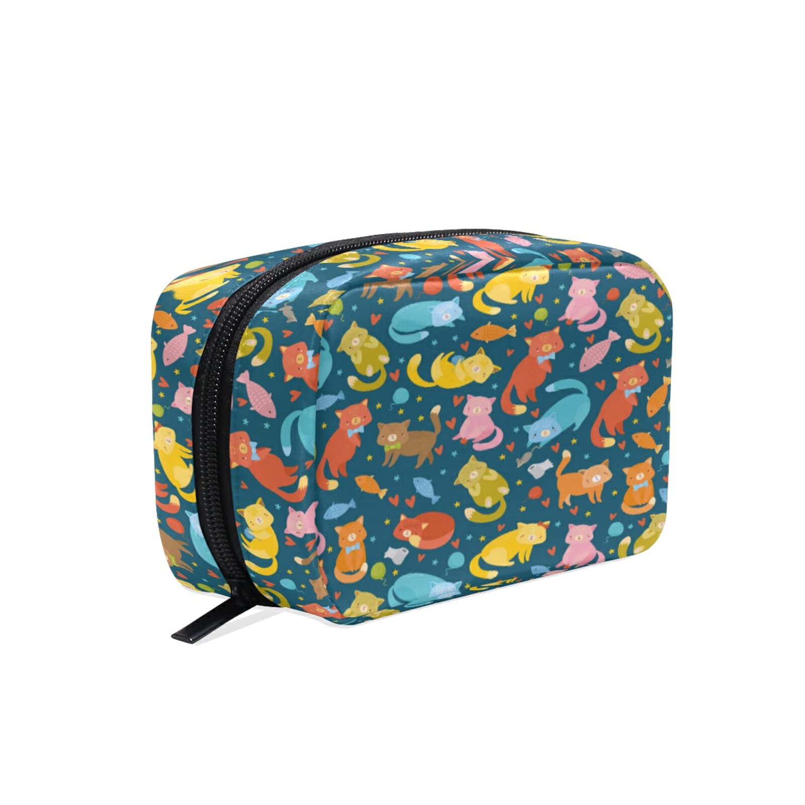 Colorful Cat Print Travel Makeup Bag for Women - Reusable Small Cosmetic & Toiletry Organizer Pouch - Perfect for Purse, Gym, Vacation & Gift for Girls