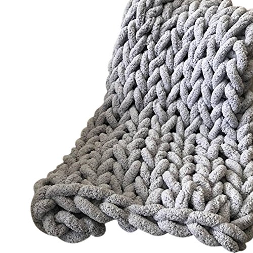 Soft Chenille Yarn Throw Blanket - Grey 40x59in Chunky Knit Blanket for Couch & Bed, Handmade Arm Knitting Blanket, Cozy Crochet Throw for Adults & Kids - Perfect for Living Room, Nursery & Gift Giving