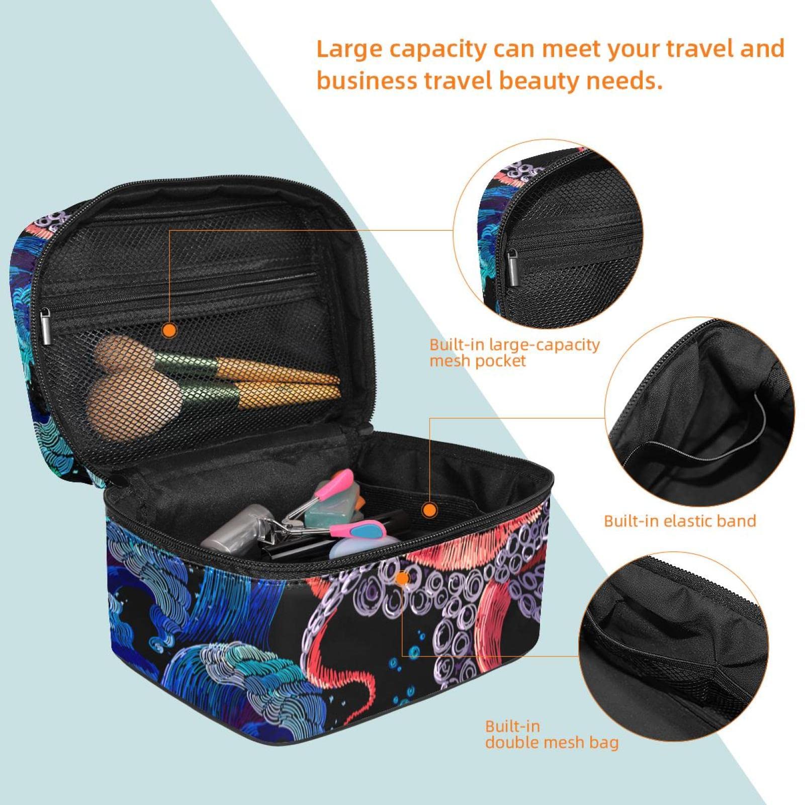 Abstract Fish Octopus Makeup Bag - Travel Cosmetic Organizer for Women & Girls - Perfect for Toiletries & Travel