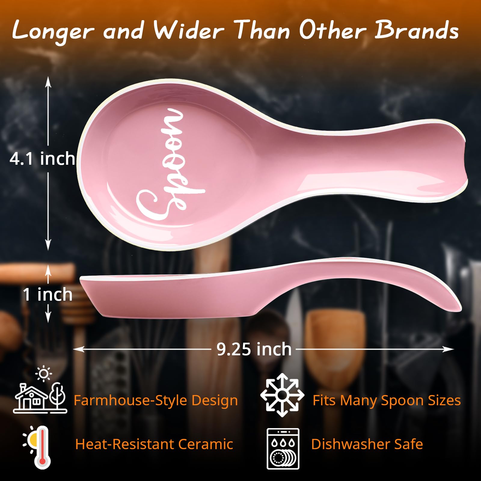 **DAYYET Large Ceramic Spoon Rest for Stove Top - Kitchen Utensil Holder for Ladles, Spatulas & Tongs - Pink Countertop Decor for Cooking & Serving - Perfect for Stovetop, Counter & Dining Table**
