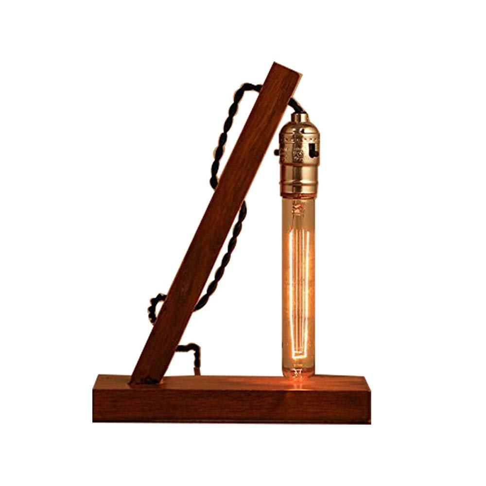 Vintage Wooden Table Lamp with Metal Base - Retro Edison E27 Desk Lamp for Bedroom, Living Room, Dining Room, Cafe & Hallway Decor - Perfect for Reading, Ambient Lighting and Home Decoration
