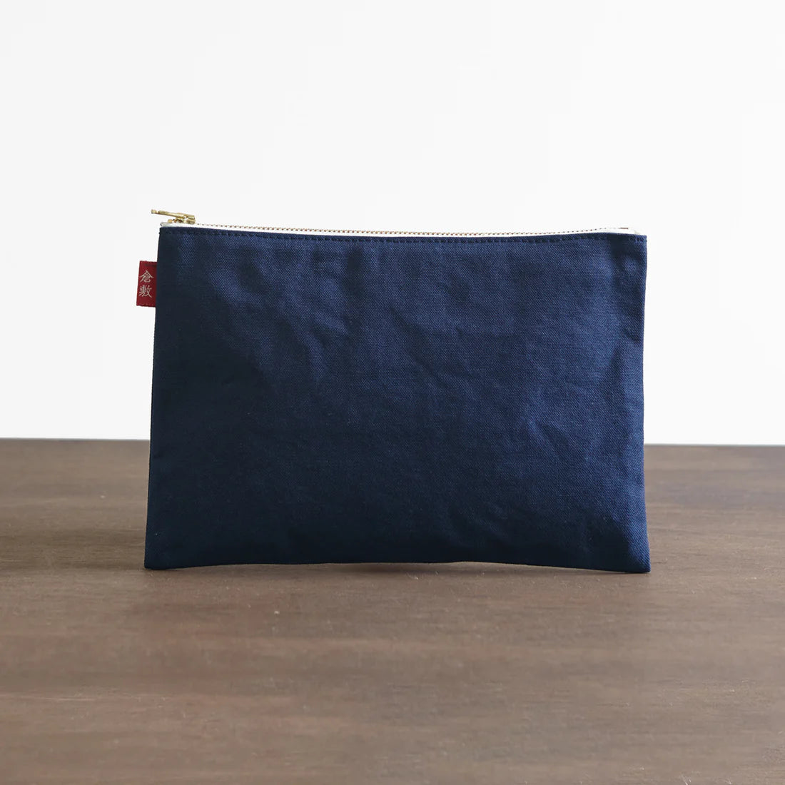 Kurashiki Hampu Canvas Flat Pouch - Premium Japanese Navy Blue L Size Pouch for Travel, Stationery & Everyday Essentials | Durable Cotton Bag for Work, School & Organizing