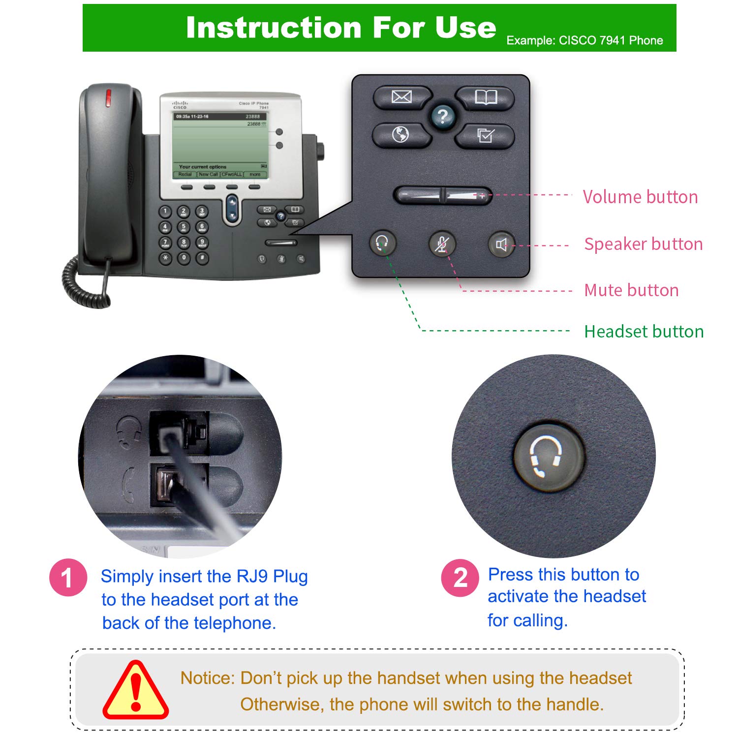 Noise-Canceling Monaural Office Headset with Microphone - RJ9 Plug Compatible with Cisco IP Phones 794X/796X/797X/69XX Series & 8811/8841/8851/8861/8941/8945/8961/9951/9971 - Perfect for Call Centers, Customer Service & Remote Work